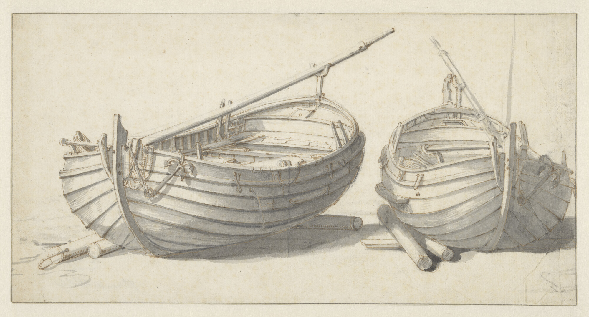 A.0449(02); Twee visserspinken op het strand; tekening