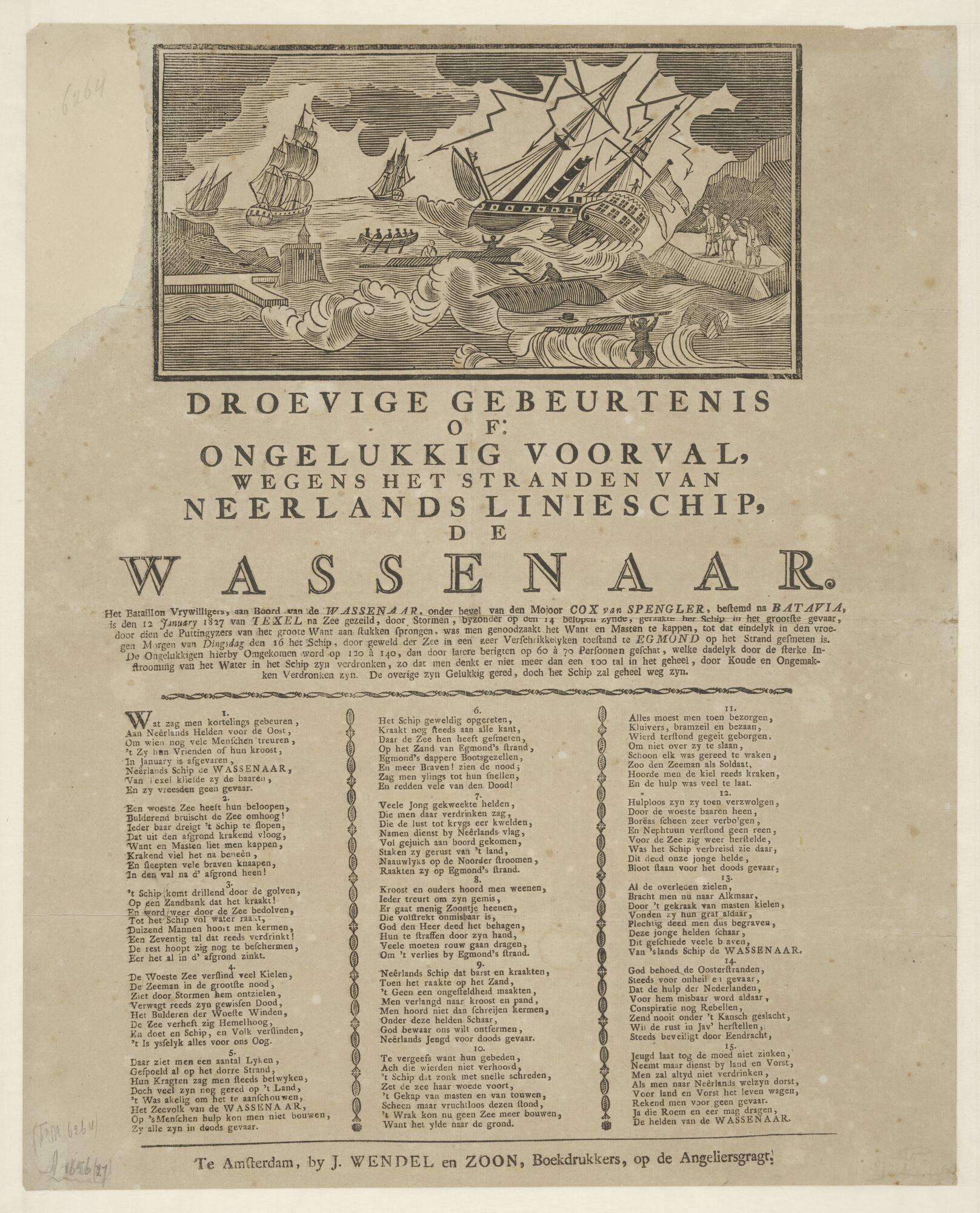 A.1656(27); De stranding van het linieschip 'Wassenaar', 1827; prent