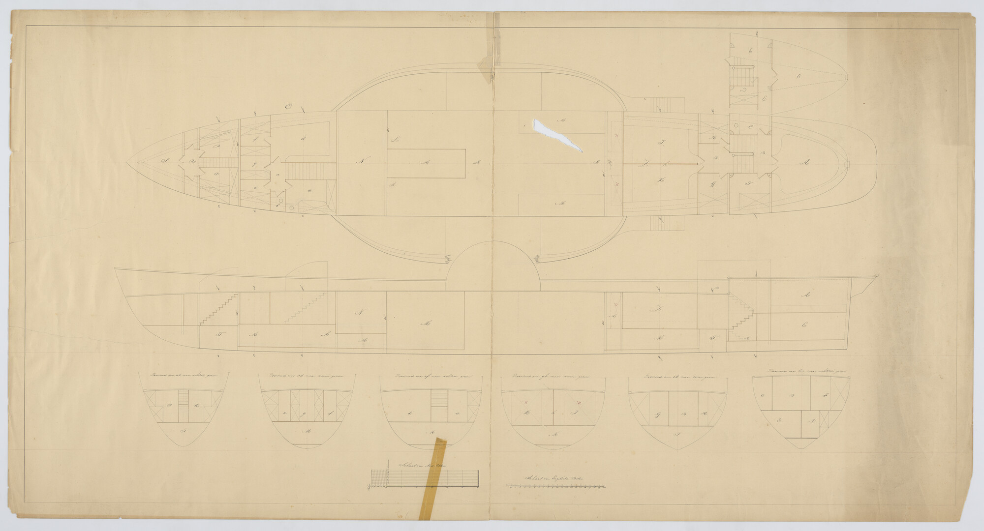 S.2891(01)2; Indelingsplan van de raderboot 'Willem II'; technische tekening