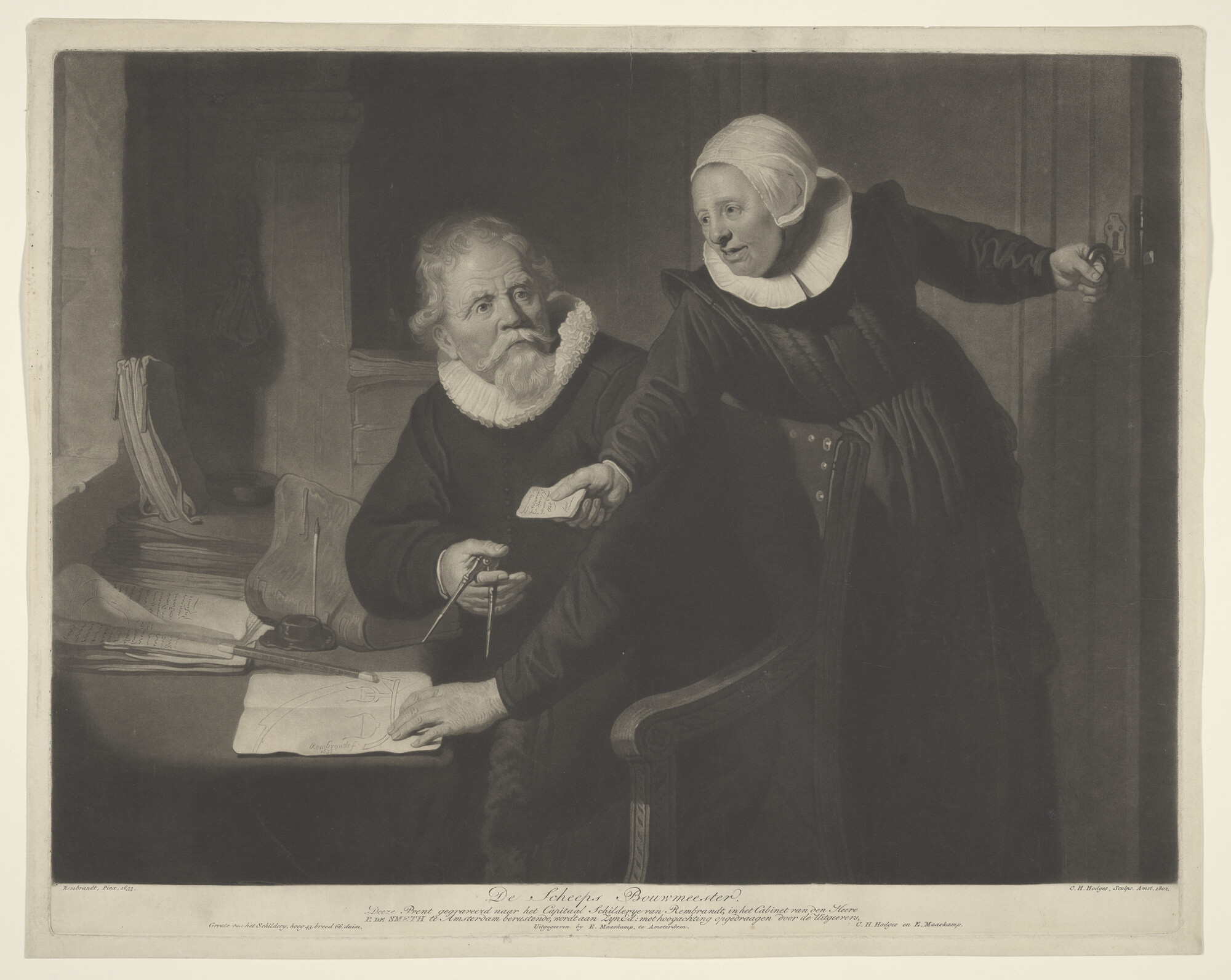 A.5058(02); De scheepsbouwmeester naar een schilderij van Rembrandt van Rijn; prent