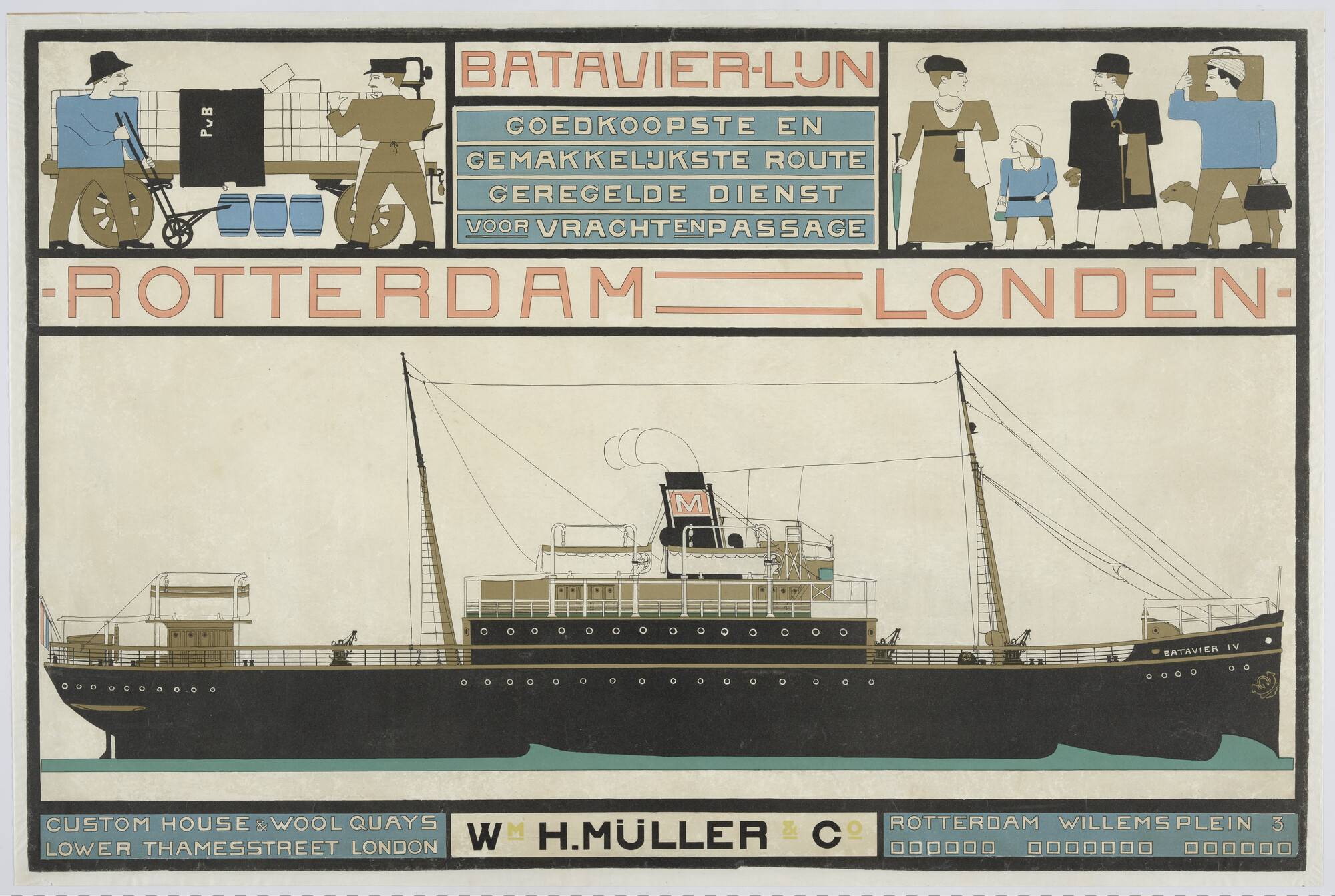 A.5323; Affiche van de Batavierlijn voor de route Rotterdam - Londen; affiche