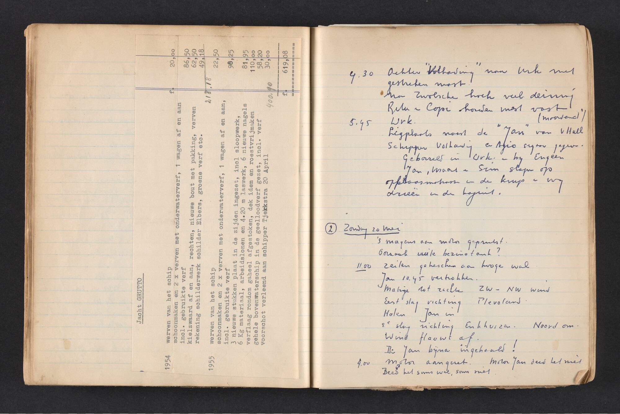 2017.0792; Logboek c.q. fotoalbum van reizen met zeeschouw Grutto in Nederland, 1955-1957; logboek