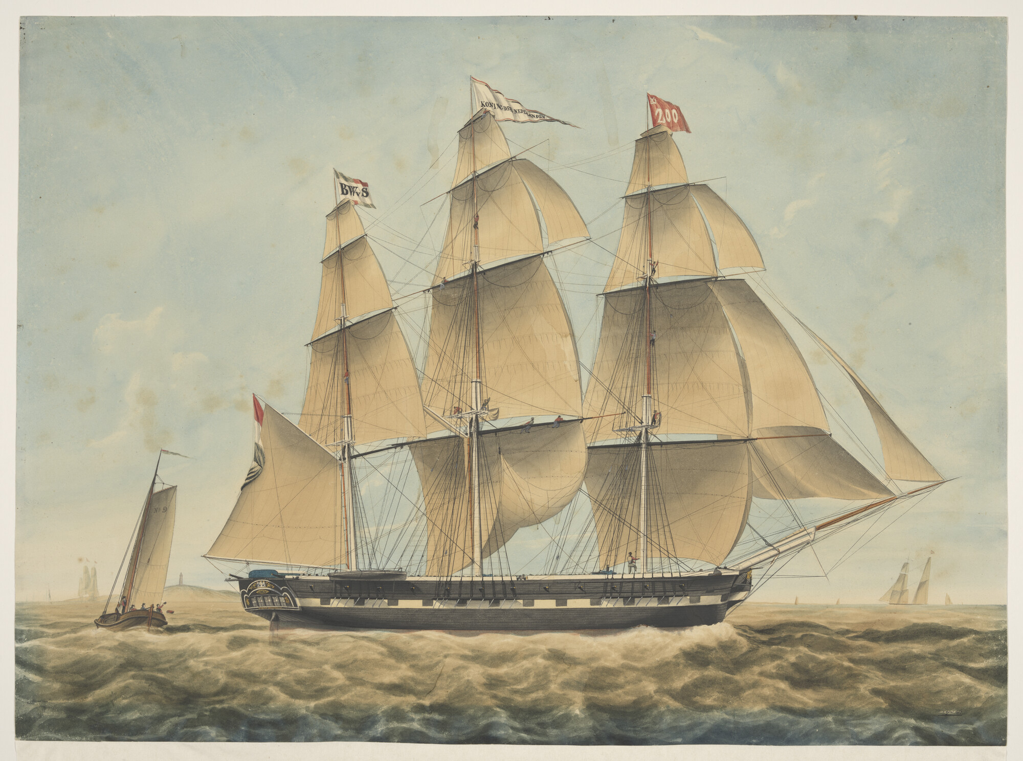 A.0813(08); Het fregatschip Koning der Nederlanden; tekening