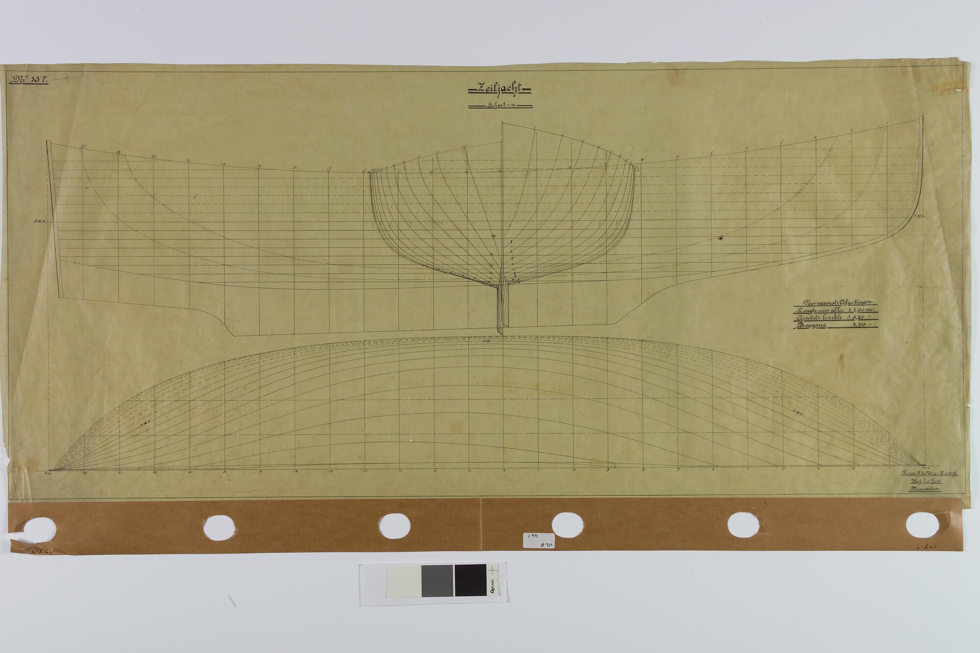 S.5180(0961); Lijnenplan van een zeiljacht; technische tekening