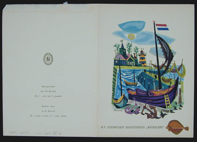 1998.2425; Blanco menukaart gebruikt op schepen van de SMN; menukaart