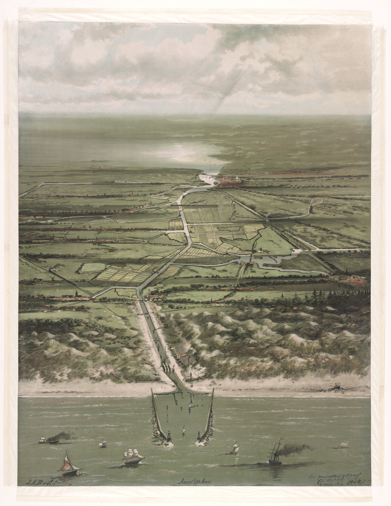 A.2818; Het Noordzeekanaal in vogelvlucht; prent