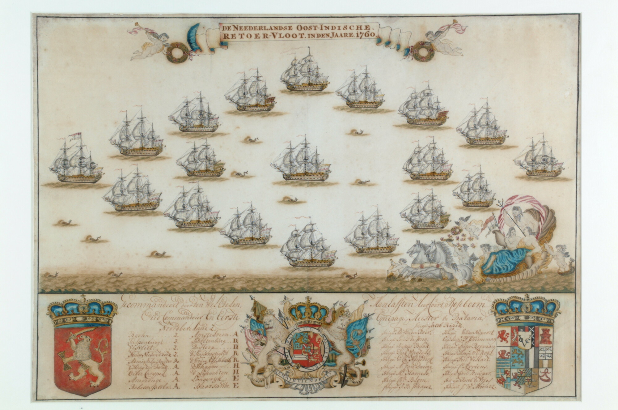 RB.1496; De Nederlandse Oost-Indische retourvloot in 1760, onder commando van Coert Roseboom; tekening