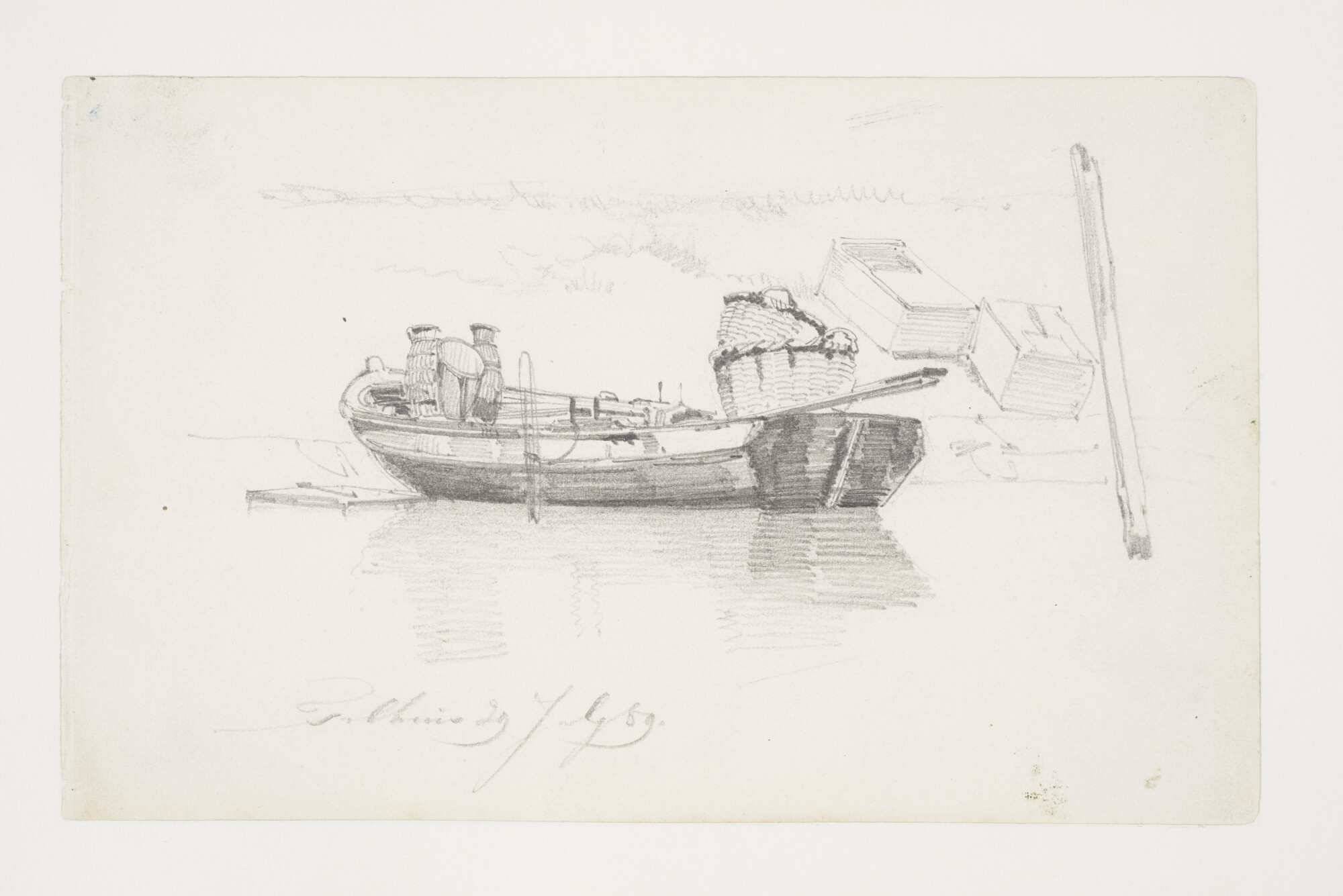 A.5579(03); Een roeiboot met kubben bij het Tolhuis te Amsterdam; tekening