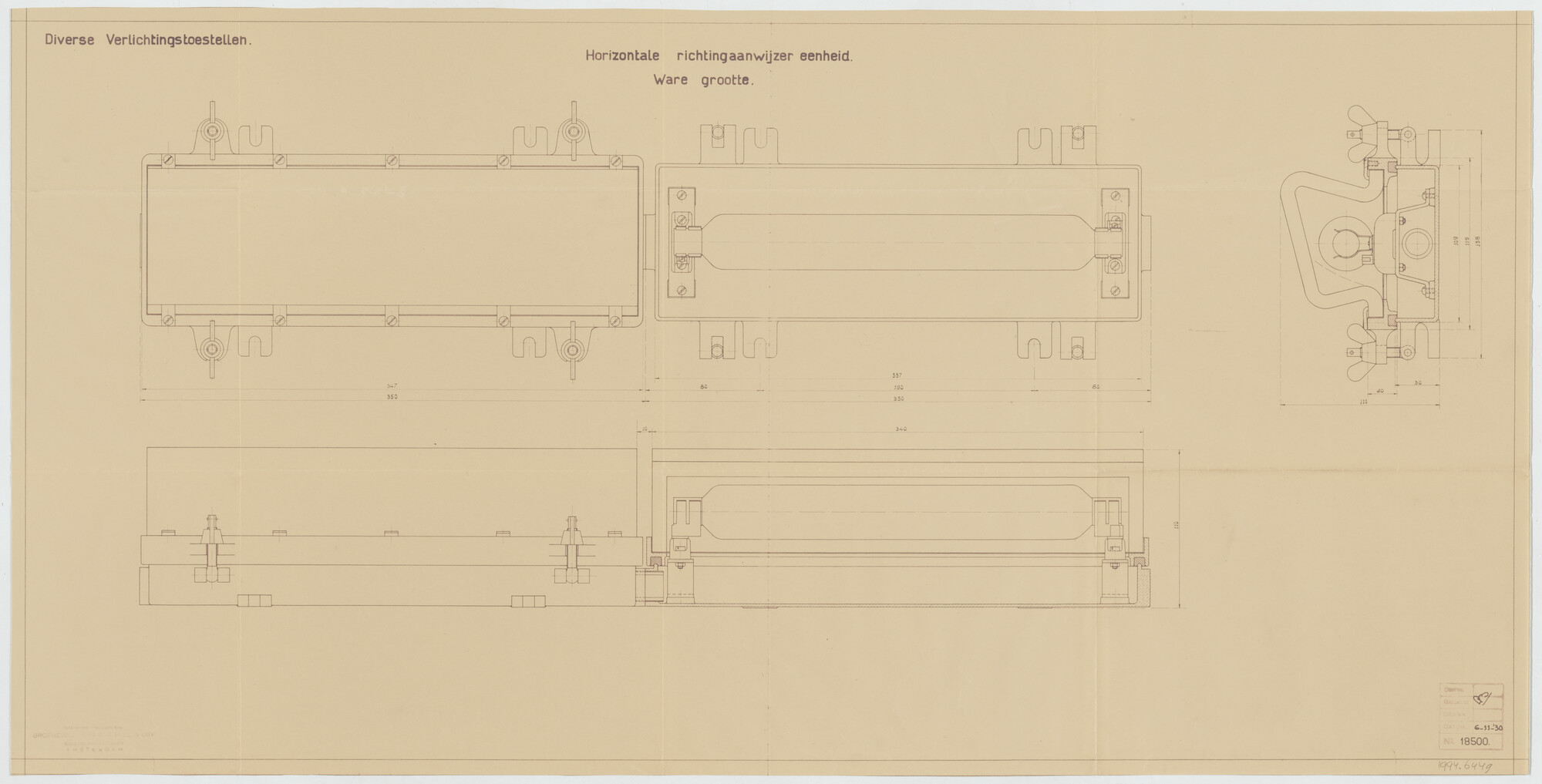 1994.6849; Constructietekening van een horizontale richtingaanwijzer; technische tekening