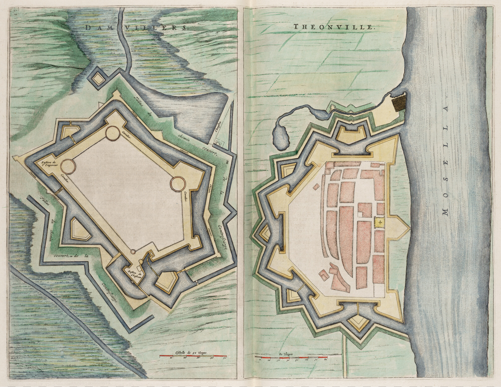 S.1034(16) [kaart 018]; Plattegrond van vestingen van Damvillers en Thionville; landkaart