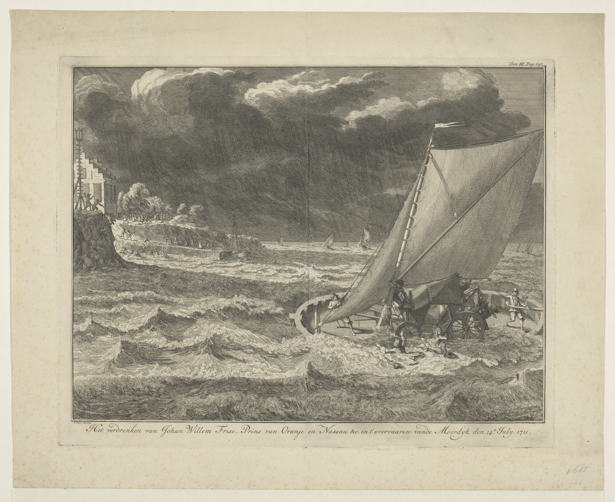 A.4151(01); Het verdrinken van Johan Willem Friso, Prins van Oranje en Nassau in 't; prent