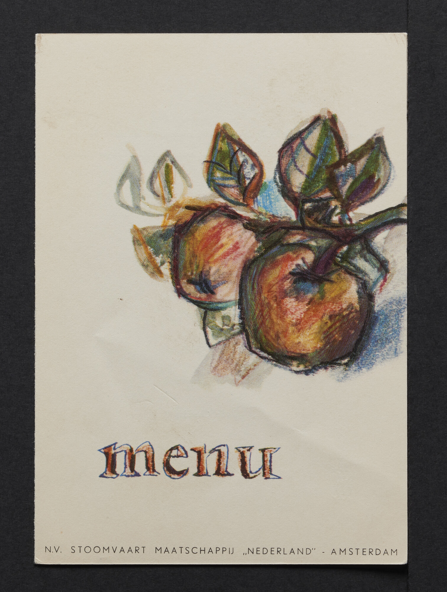 2019.0661; Menukaart voor een feestelijk avondmaal eerste klas a/b ms. Oranje 24 april 1957; menukaart