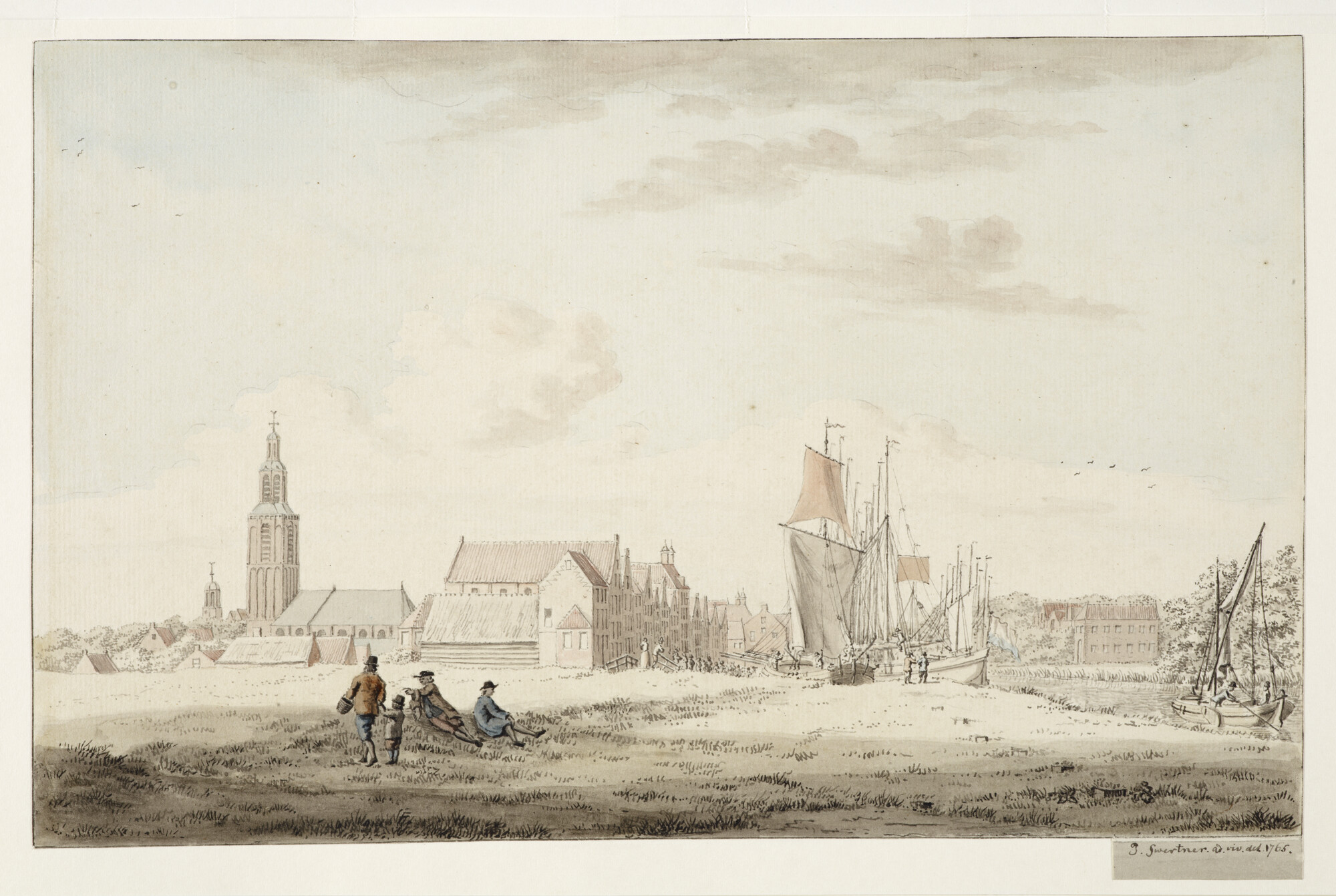 A.0085(05)02; Gezicht op de Westhavenkade te Vlaardingen; tekening