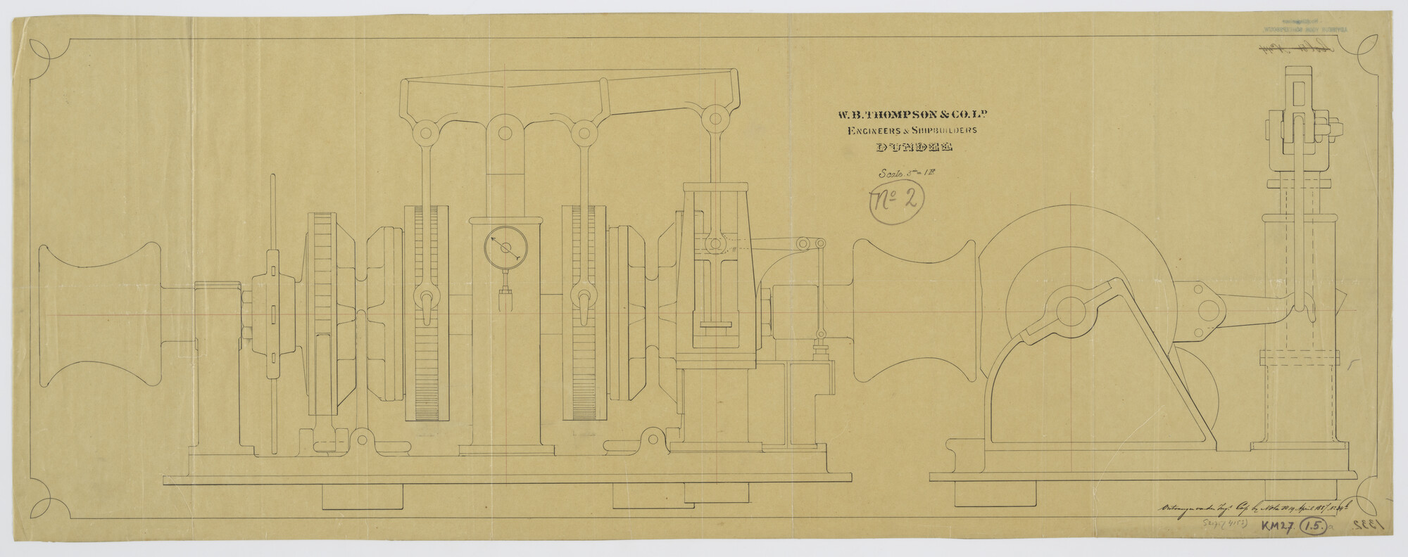 S.2175(4153); Doorsneden van de pompspil van Zr.Ms. 'Argus'; technische tekening