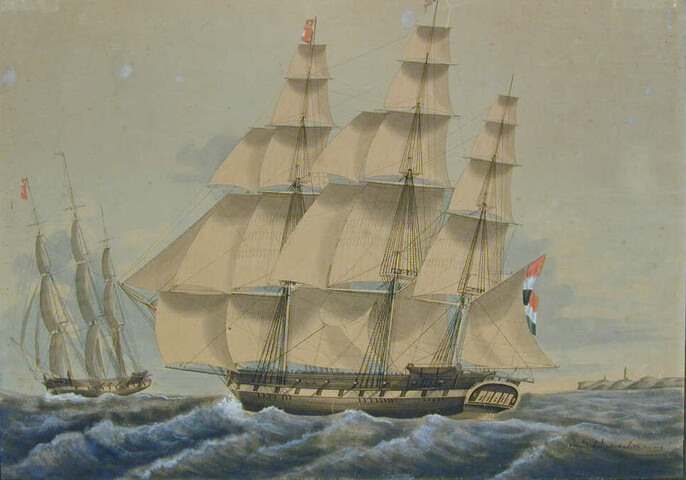 S.0135; Het fregatschip Zeemanshoop; tekening
