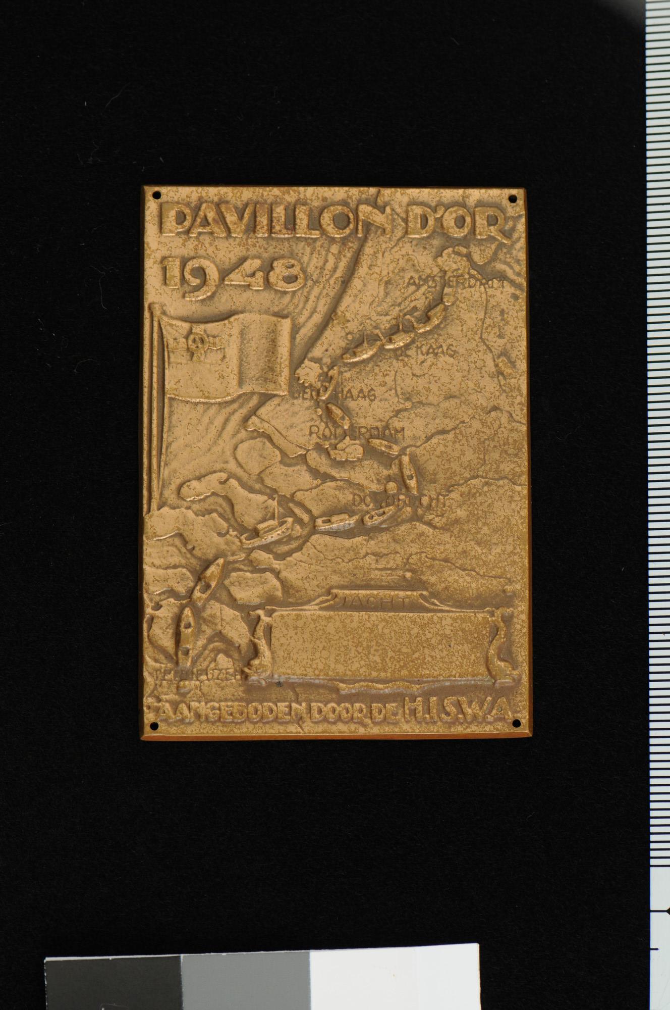 1989.1054; Plaquette op het Pavillon d'Or van de HISWA, 1948; plaquette