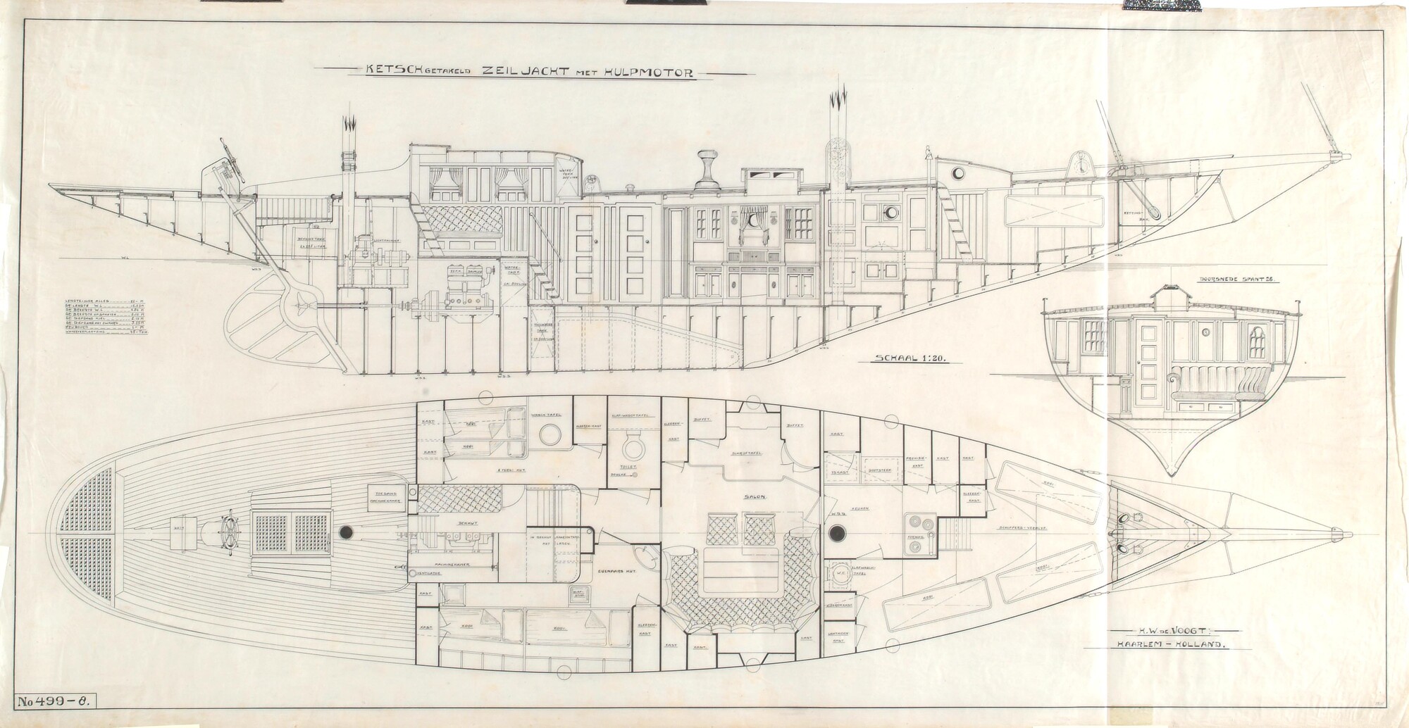 S.5184(621)a; Algemeen en indelingsplan van het zeiljacht 'Frida'; technische tekening