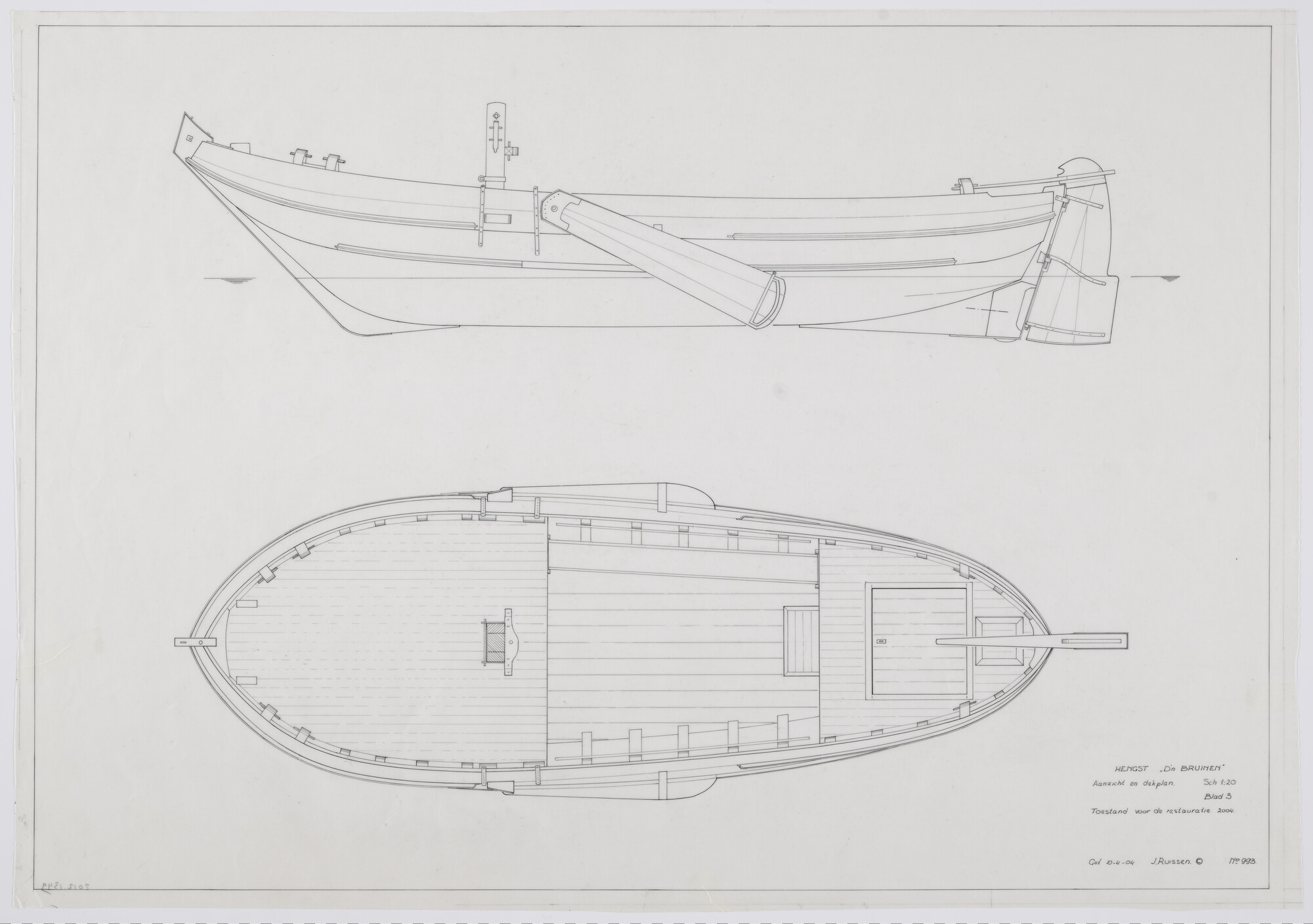 2012.1349; Algemeen plan van de hengst 'D'n Bruinen' van 12.80 meter; technische tekening