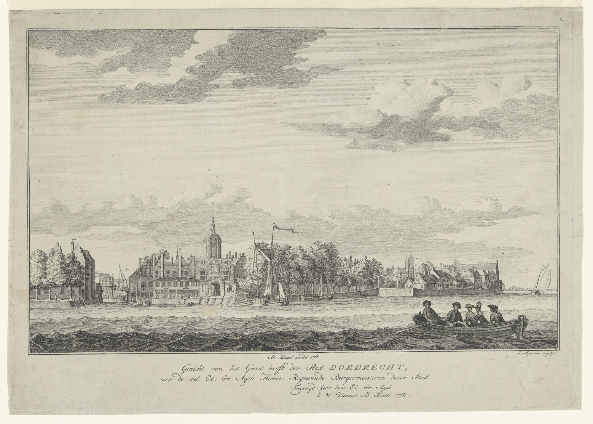 A.2855(10) [nr 0003]; Gezicht op Dordrecht; prent