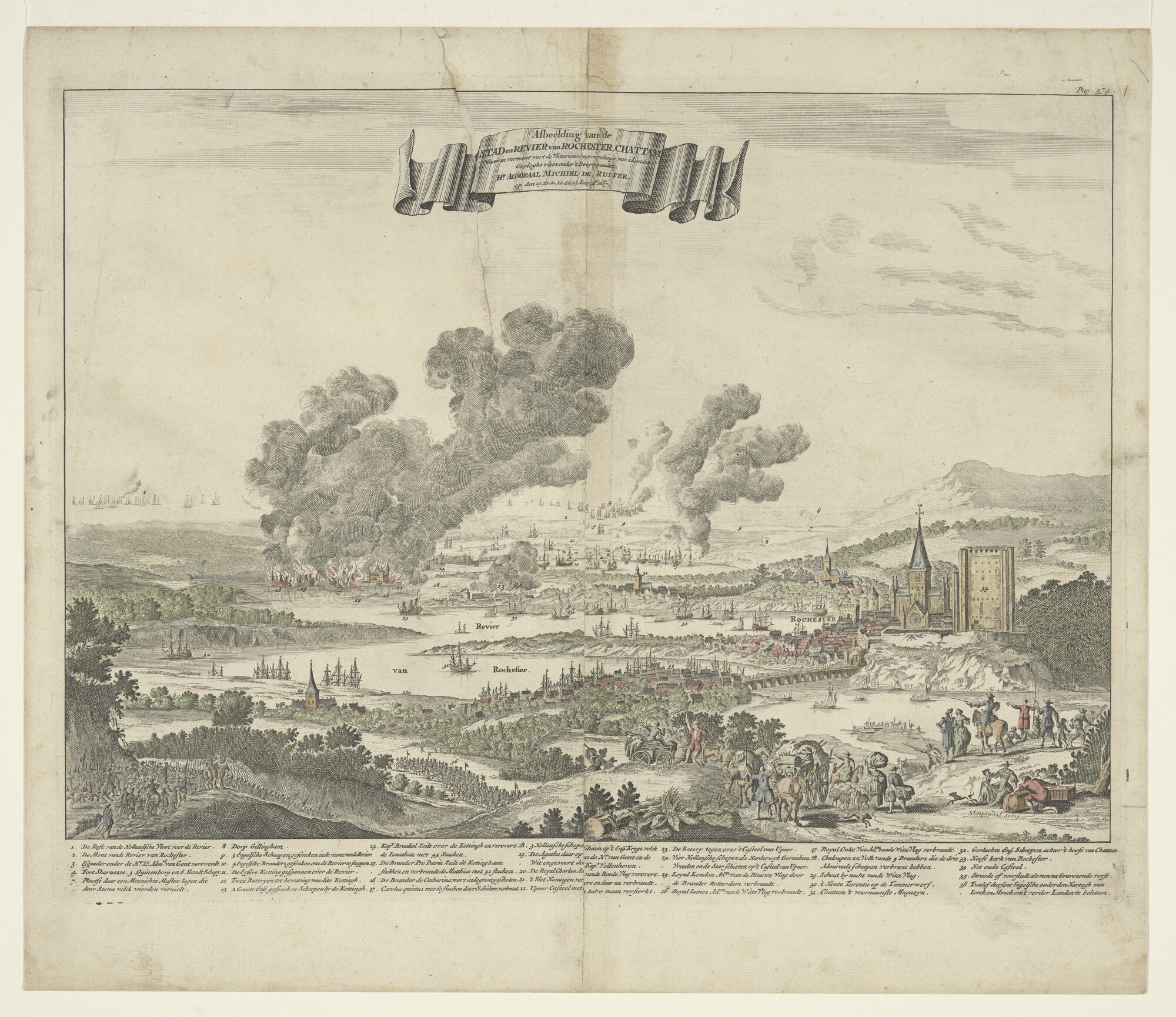 A.3024(07)a; De stad en rivier van Rochester, Chattam [enz.]; prent