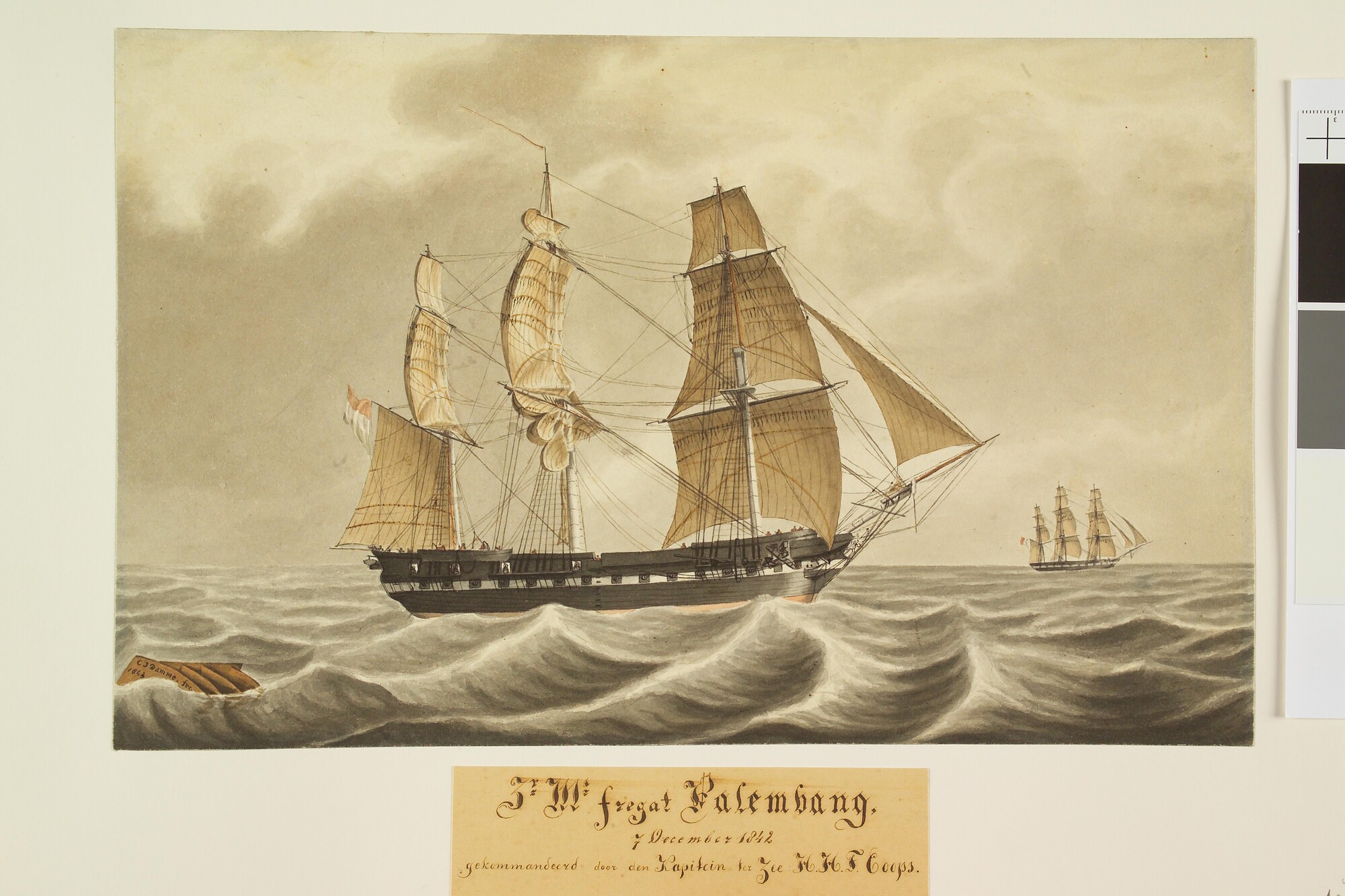 A.3015; Het fregat Zr.Ms. Palembang; tekening