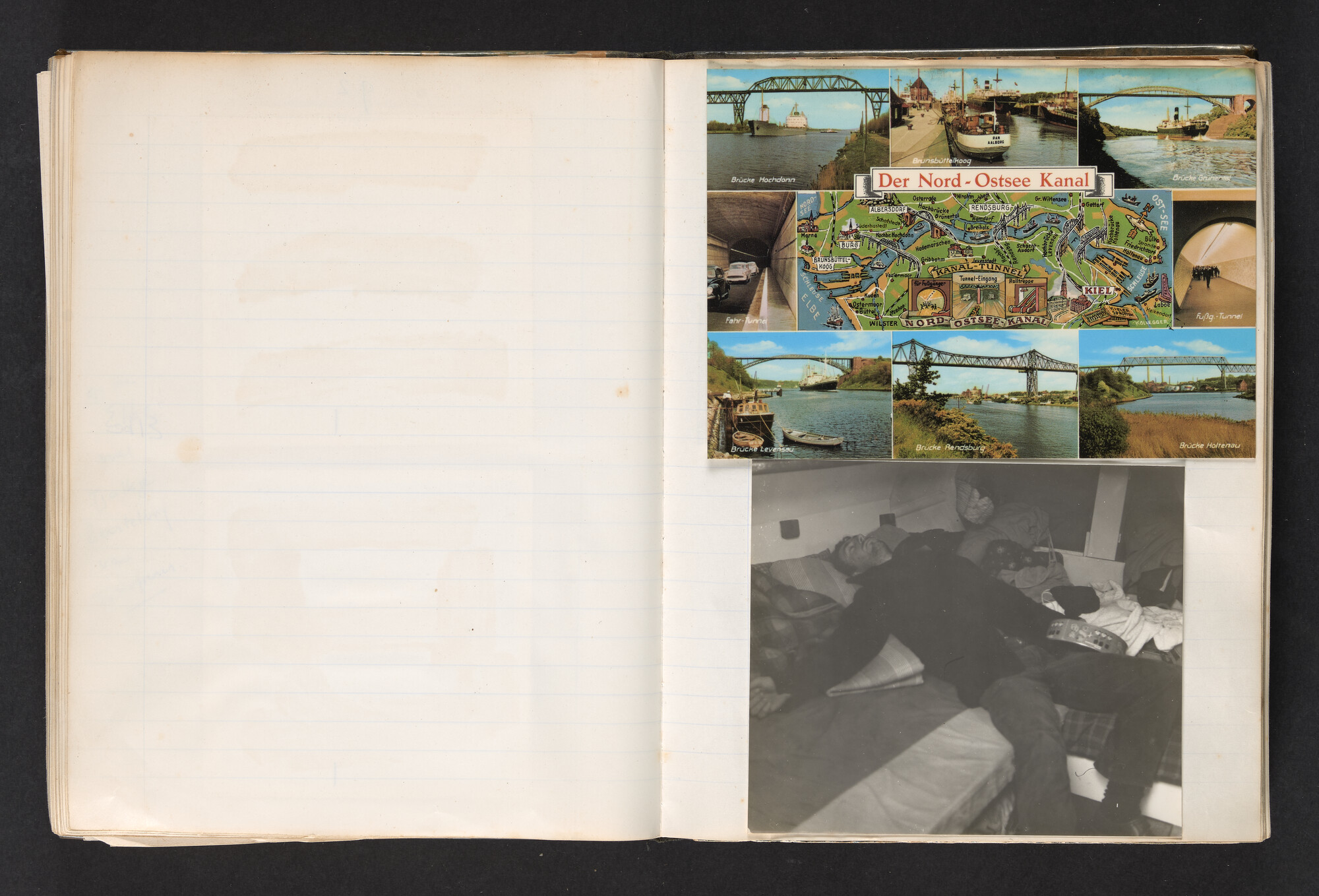 2017.0802; Logboek c.q. fotoalbum van reizen met zeeschouw Grutto (II) in Nederland, Duitsland en Denemarken, 1973-1974; logboek