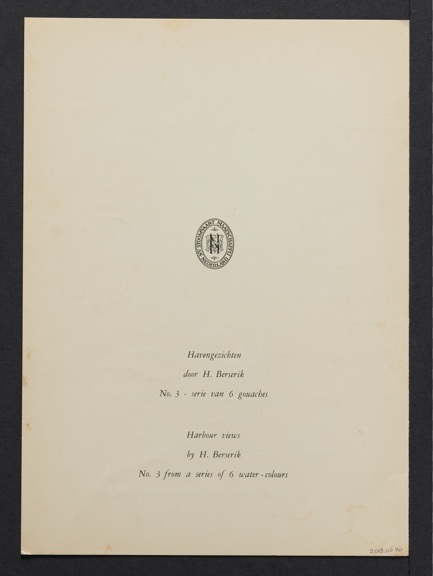 2019.0640; Menukaart voor de lunch eerste klas a/b ms. Oranje 10 april 1957; menukaart