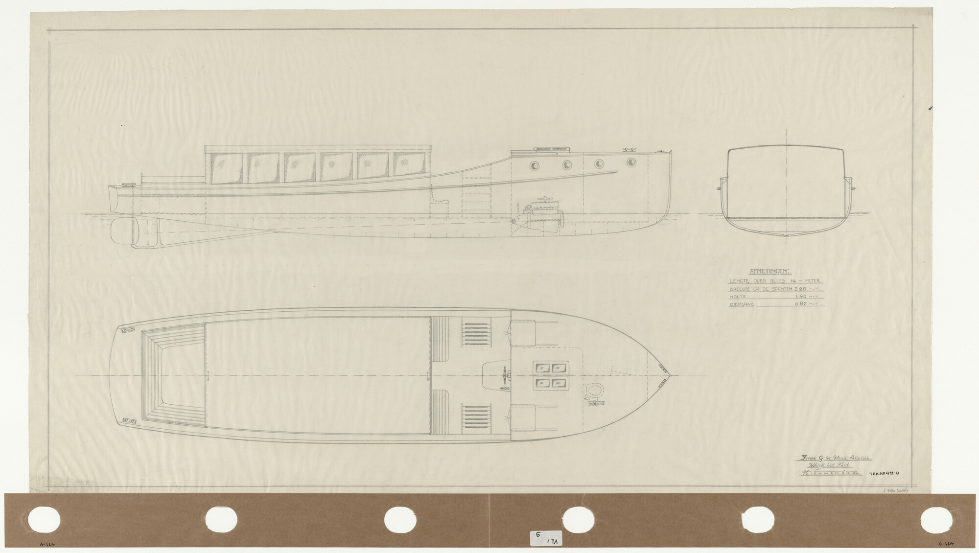 S.5180(0011); Algemeen plan van een rondvaartboot; technische tekening