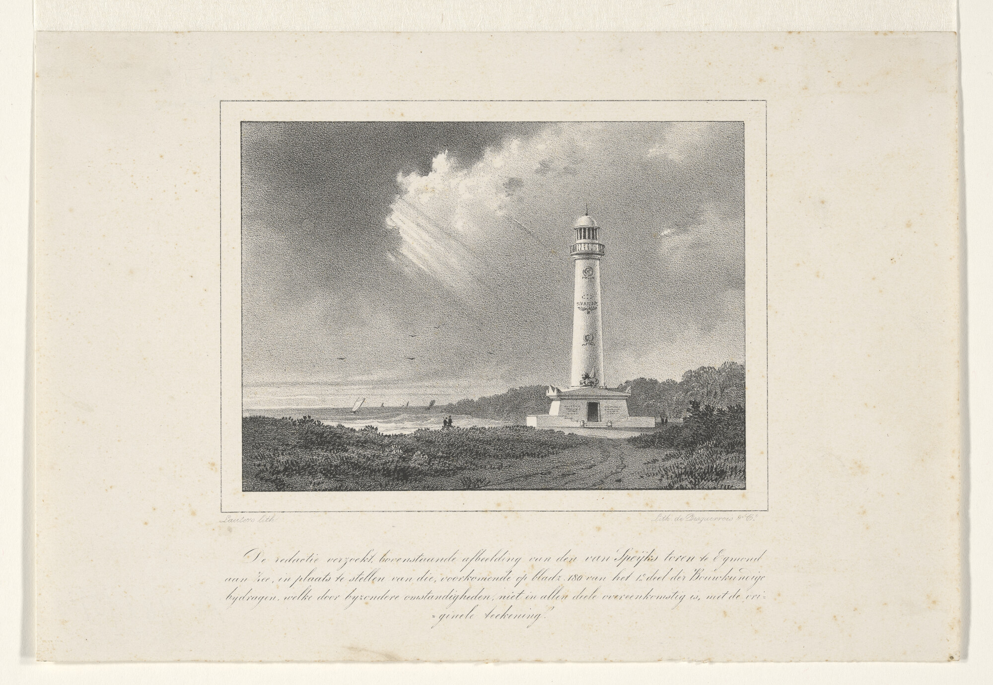 A.0482(03)42; De vuurtoren opgericht ter ere van Van Speyk te Egmond aan Zee; prent