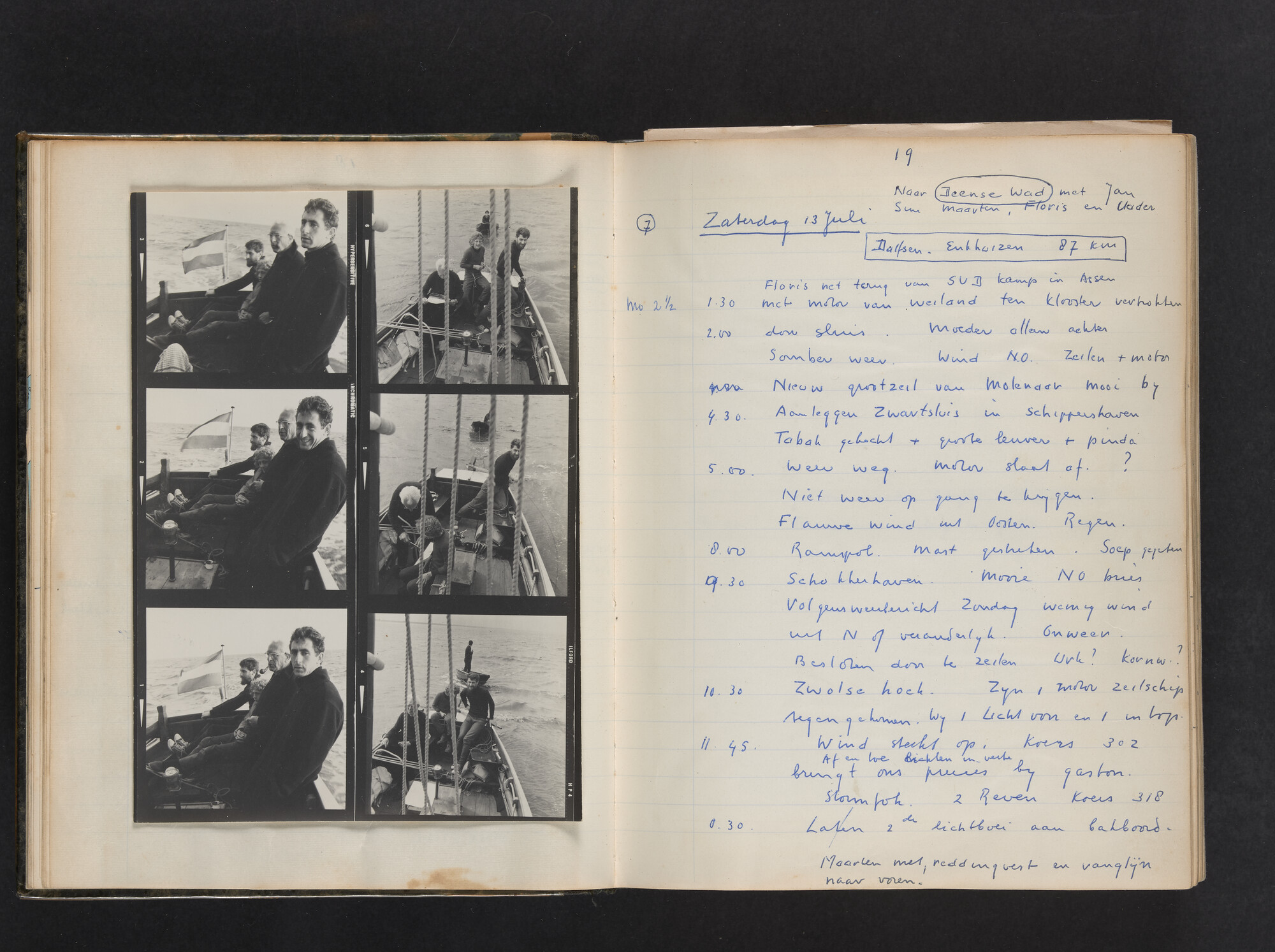 2017.0802; Logboek c.q. fotoalbum van reizen met zeeschouw Grutto (II) in Nederland, Duitsland en Denemarken, 1973-1974; logboek