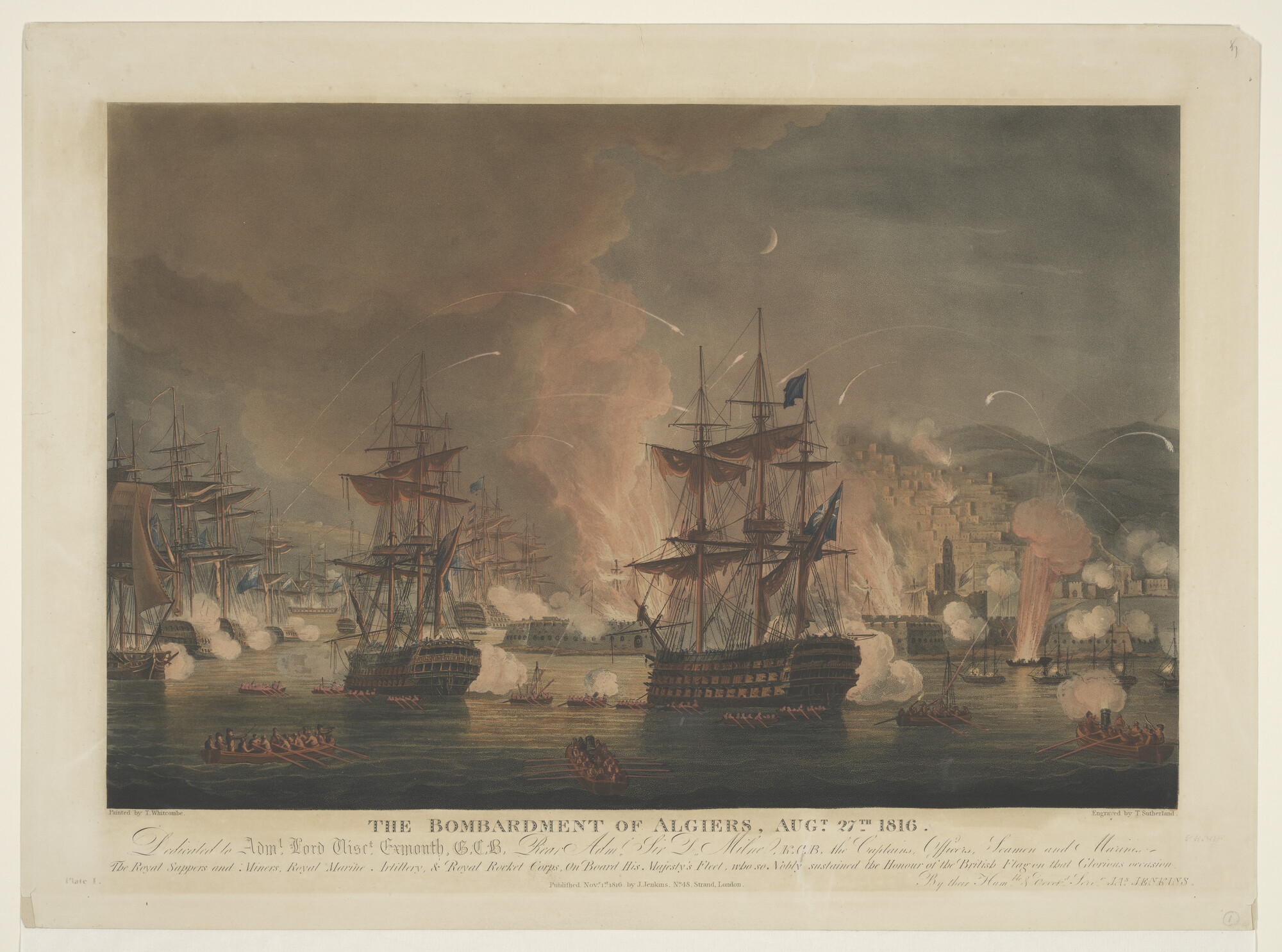 A.1199(01); Het bombardement van Algiers op 27 augustus 1816; prent