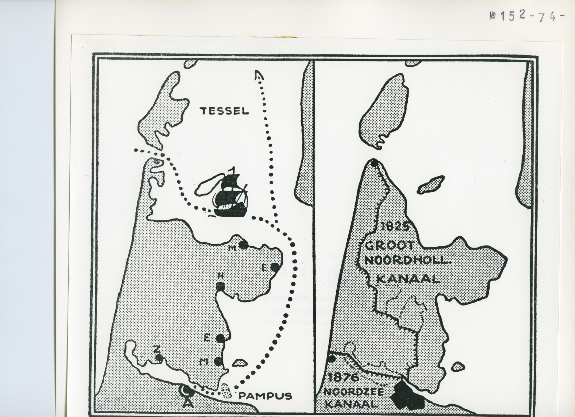 S.5444(04755); Kaart van een deel van Nederland; vaarroute Texel - Pampus.; foto