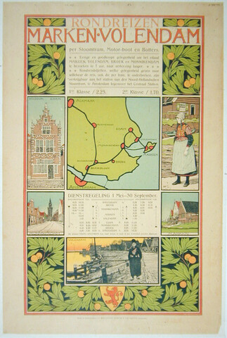 S.6762(07); Dienstregeling van de rondreizen naar Marken en Volendam door De Tweede [...]; affiche