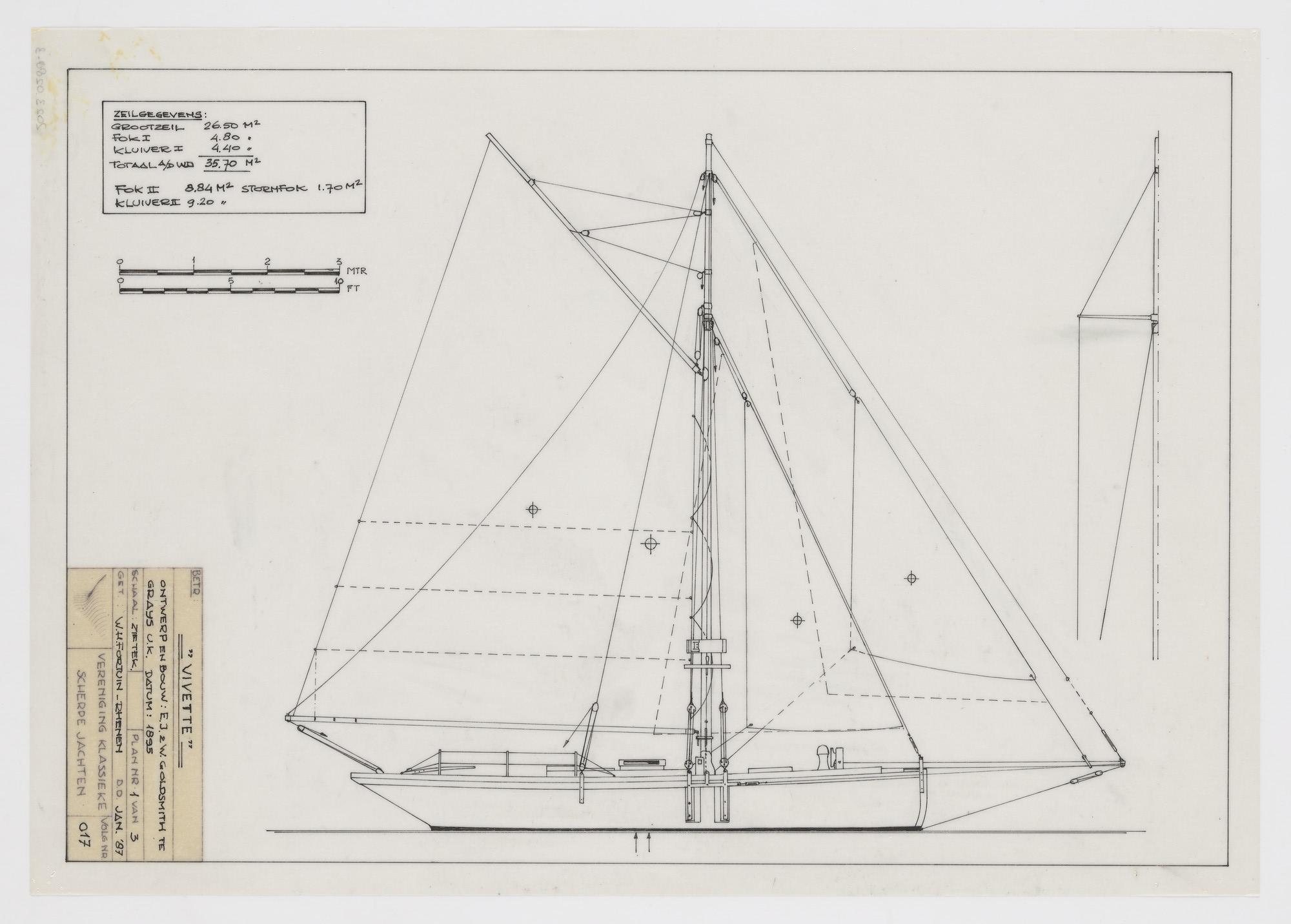 2023.0288-3; Technische tekening van het zeiljacht Vivette; technische tekening