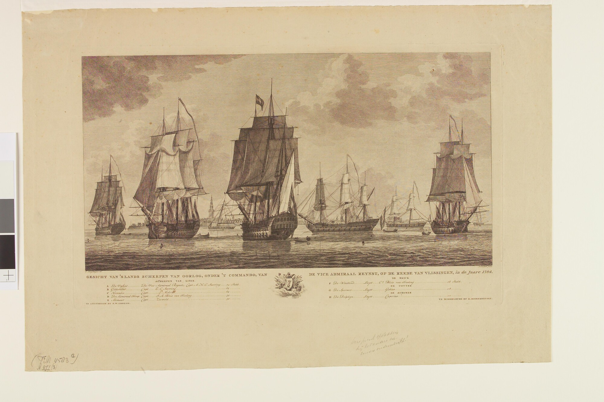 A.0477(03); Eskader onder Vice-admiraal Van Reynst op de rede van Vlissingen, 1784; prent