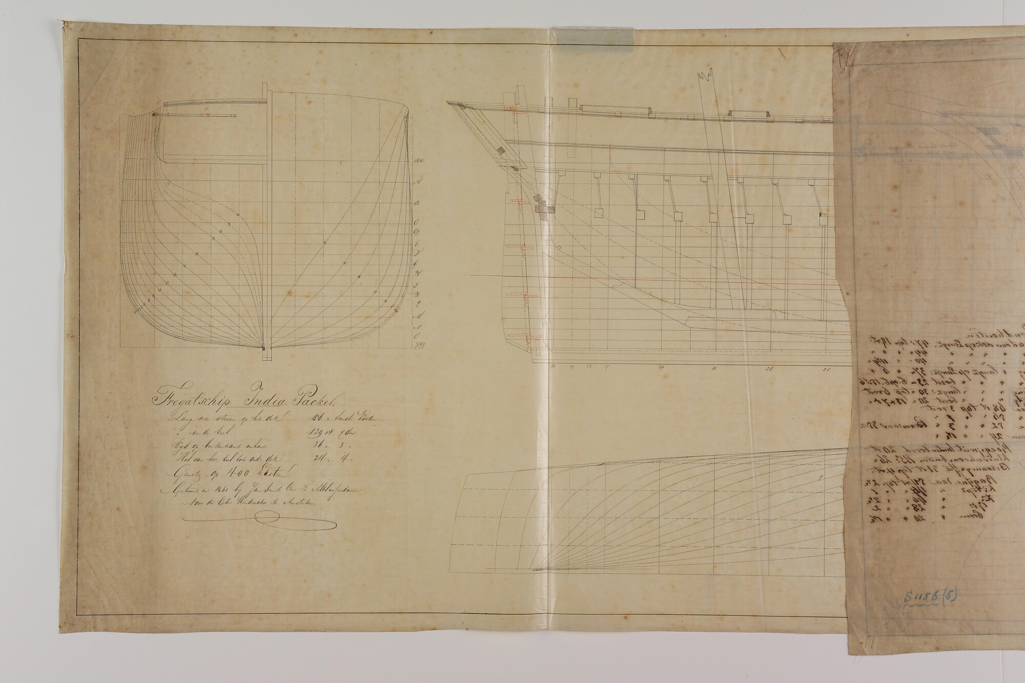 S.0027(026); Lijnenplan van het barkschip 'Antonia'; technische tekening