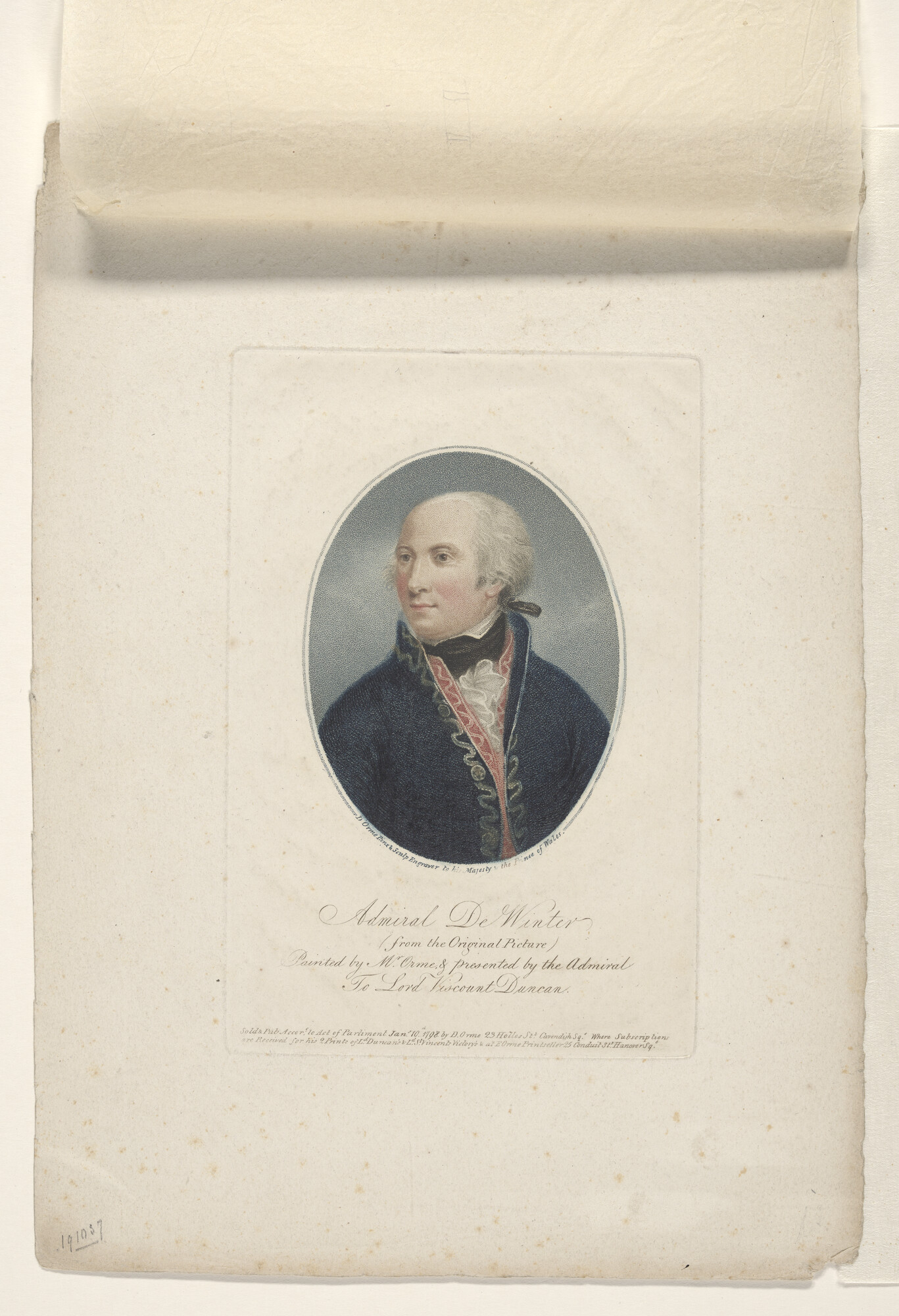 A.1802(10); Portret van Admiraal de Winter, in ovaal, uitgegeven in Engeland; prent