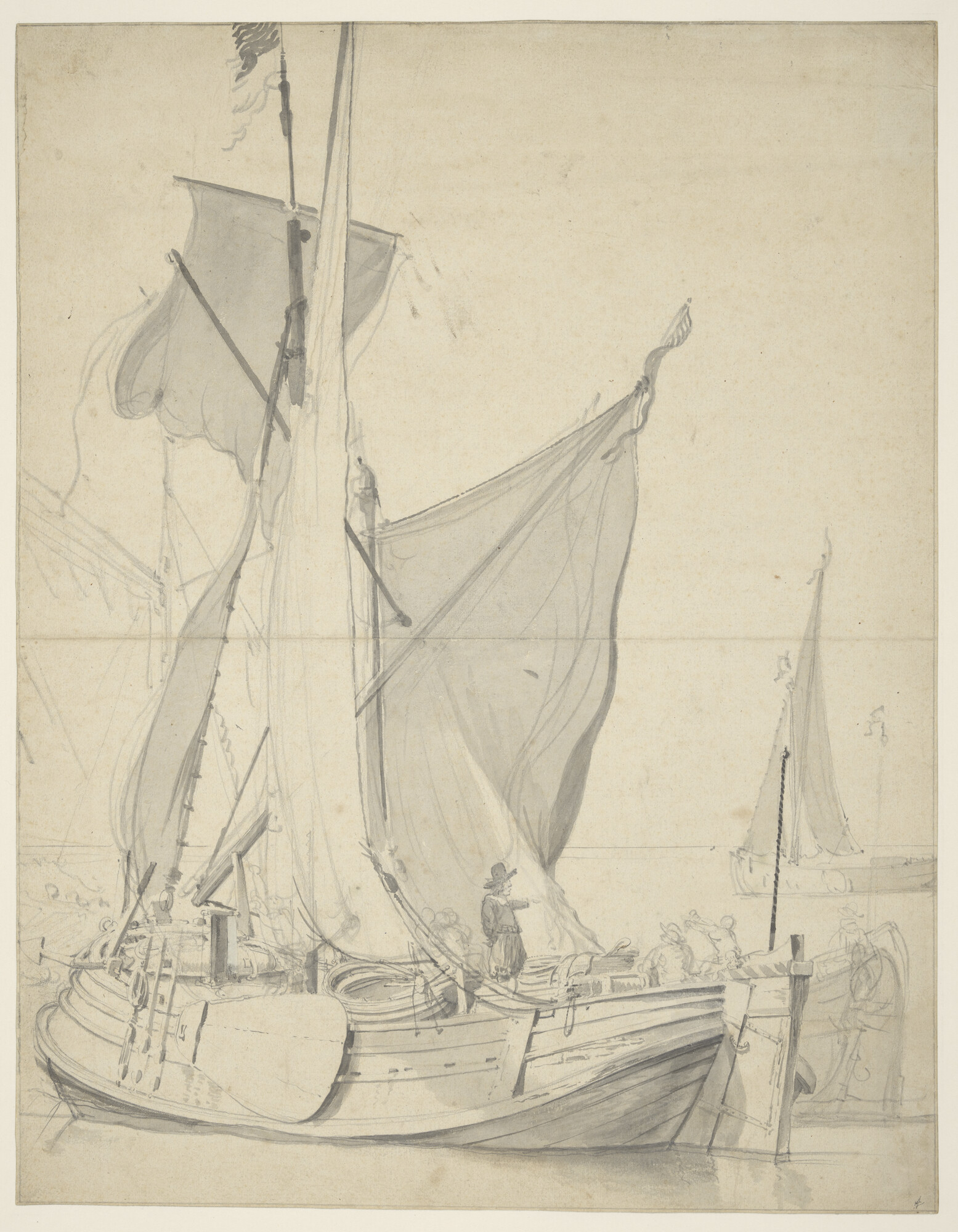 A.0149(0166); Een kaag zeilen drogend; tekening