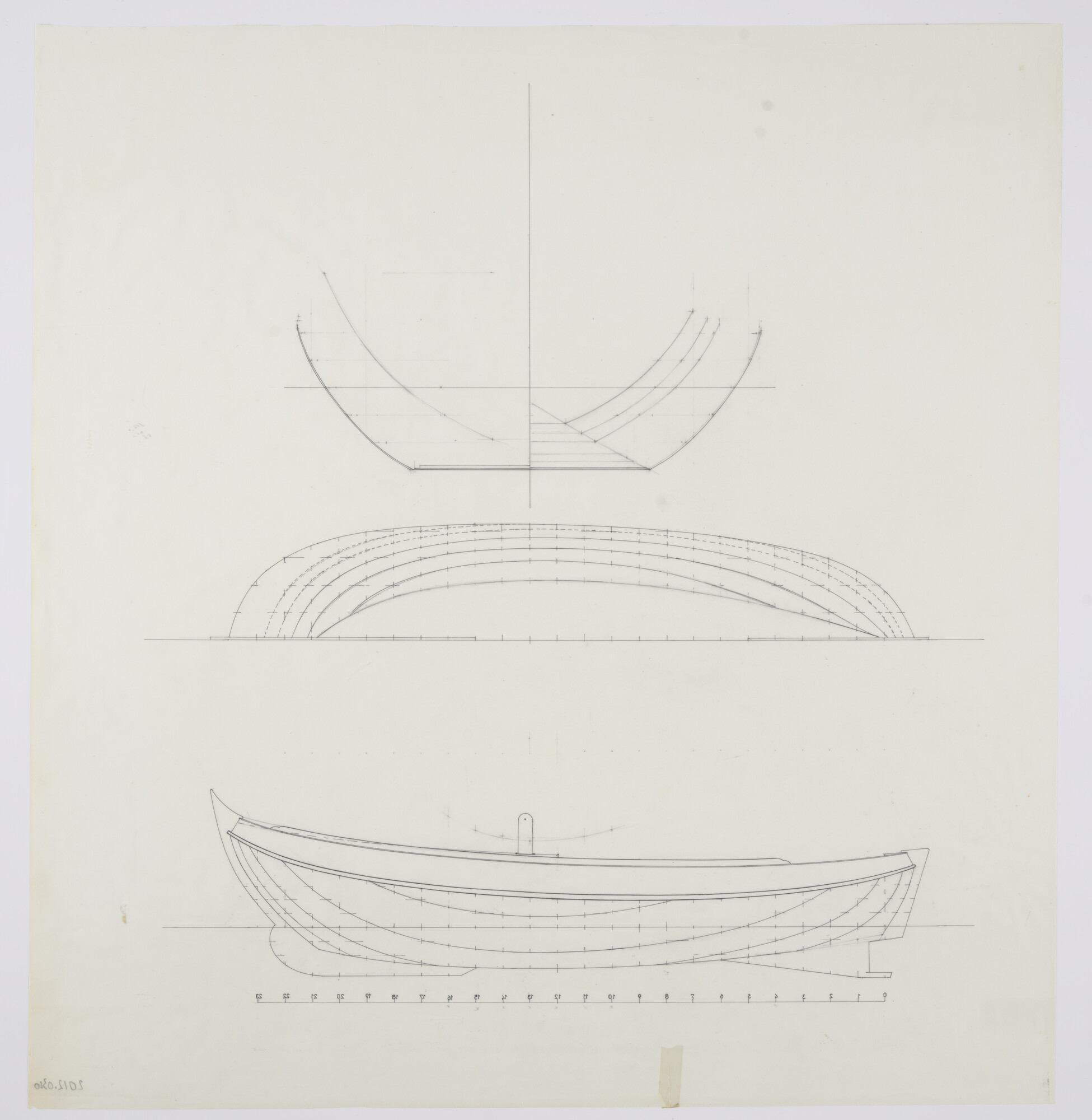 2012.0310; Lijnenplan van de Vollenhovense bol 'Voorloper' van 10.50 m; technische tekening