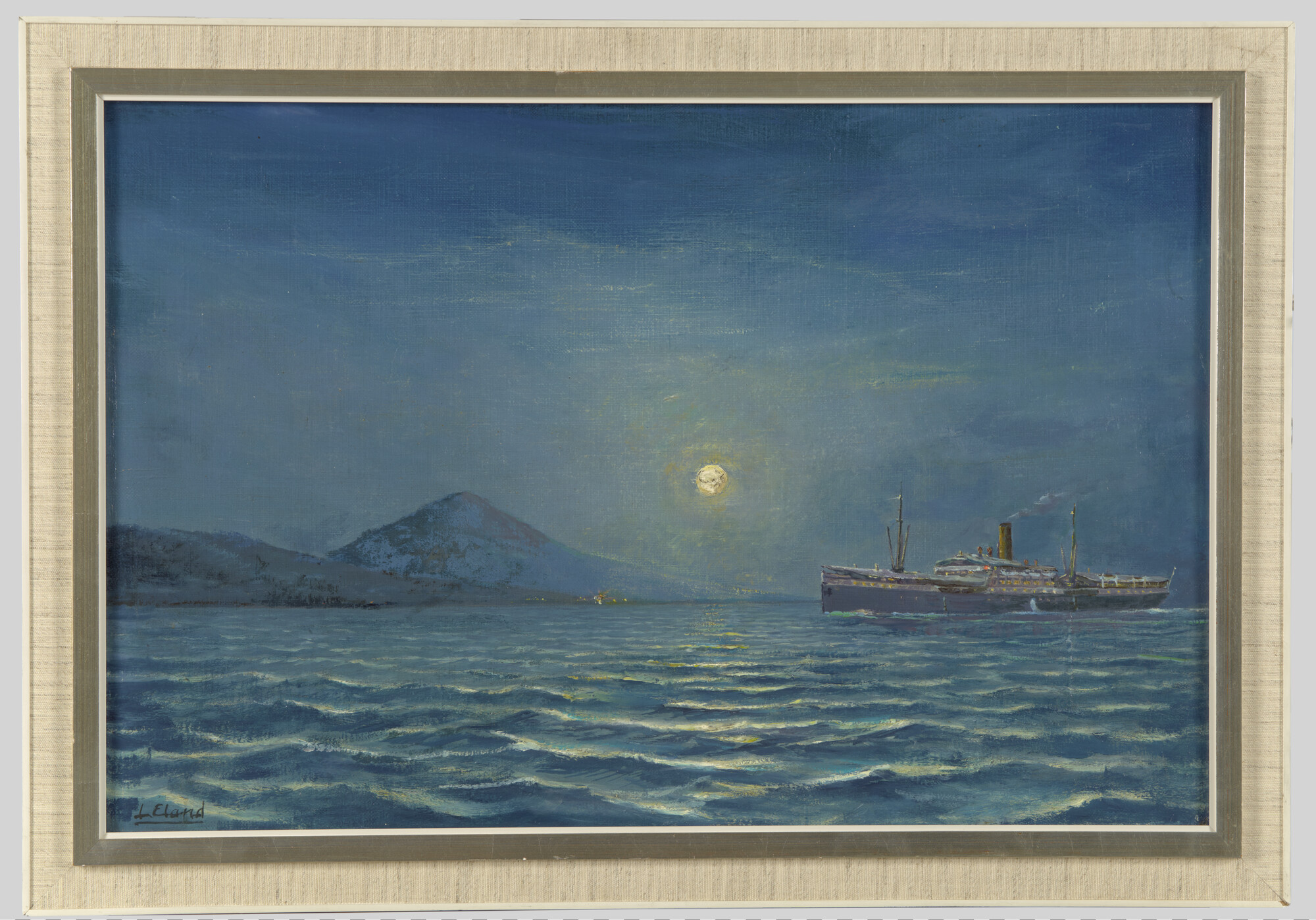 A.4975(03); Een schip van de Koninklijke Paketvaart-Maatschappij in de baai van Telok Belong; schilderij