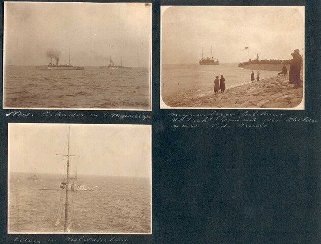 2001.1112; Blad uit een fotoalbum, met 5 foto's marine-activiteiten in en om Den Helder; fotoalbum
