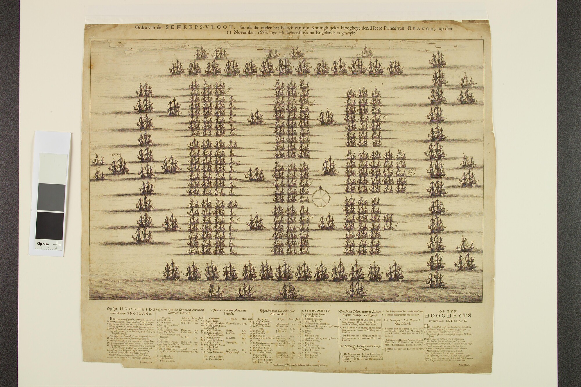 S.1128; Orde van de Scheepsvloot die onder leiding van Willem III naar Engeland is gevaren; prent