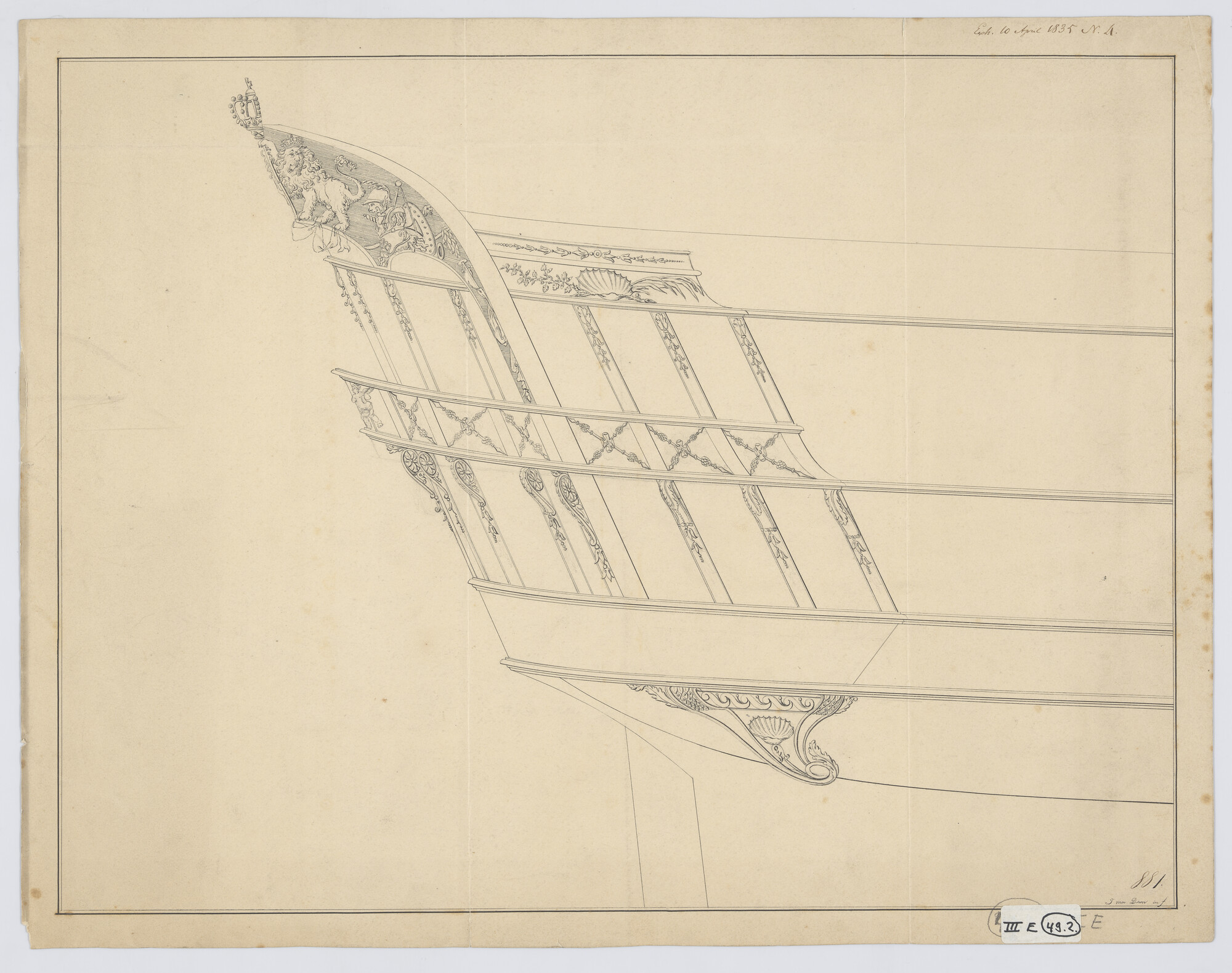 S.1214(0290); Zijgalerij van het fregat Zr.Ms. 'Doggersbank'; technische tekening