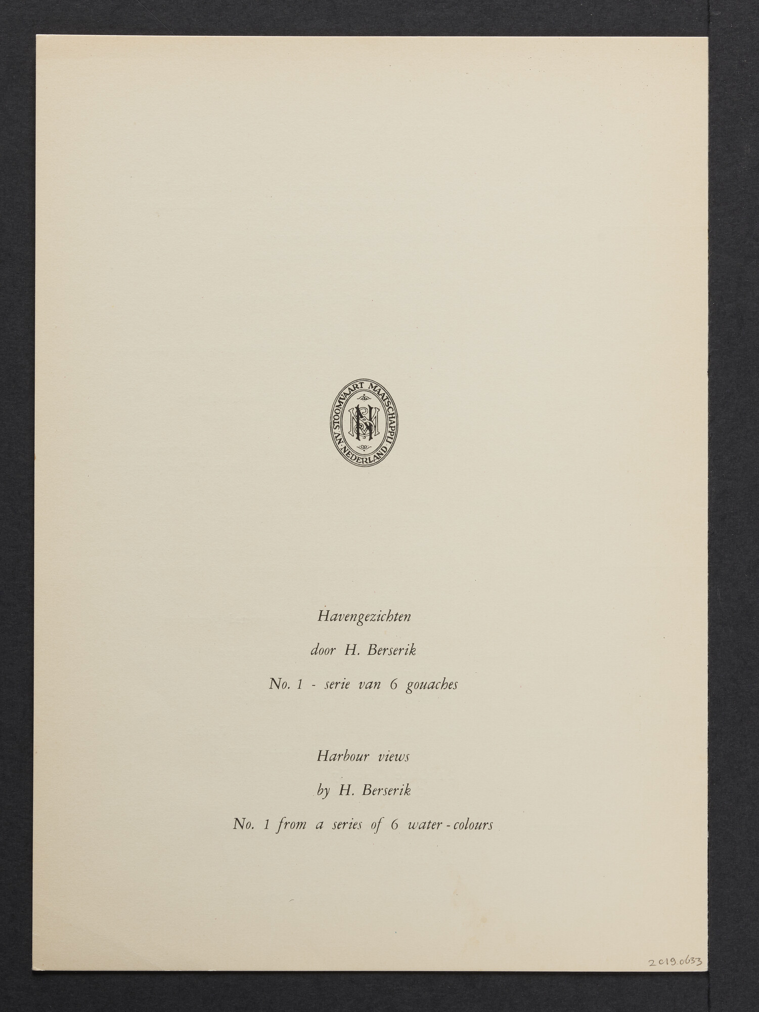 2019.0633; Menukaart voor de lunch eerste klas a/b ms. Oranje 6 april 1957; menukaart
