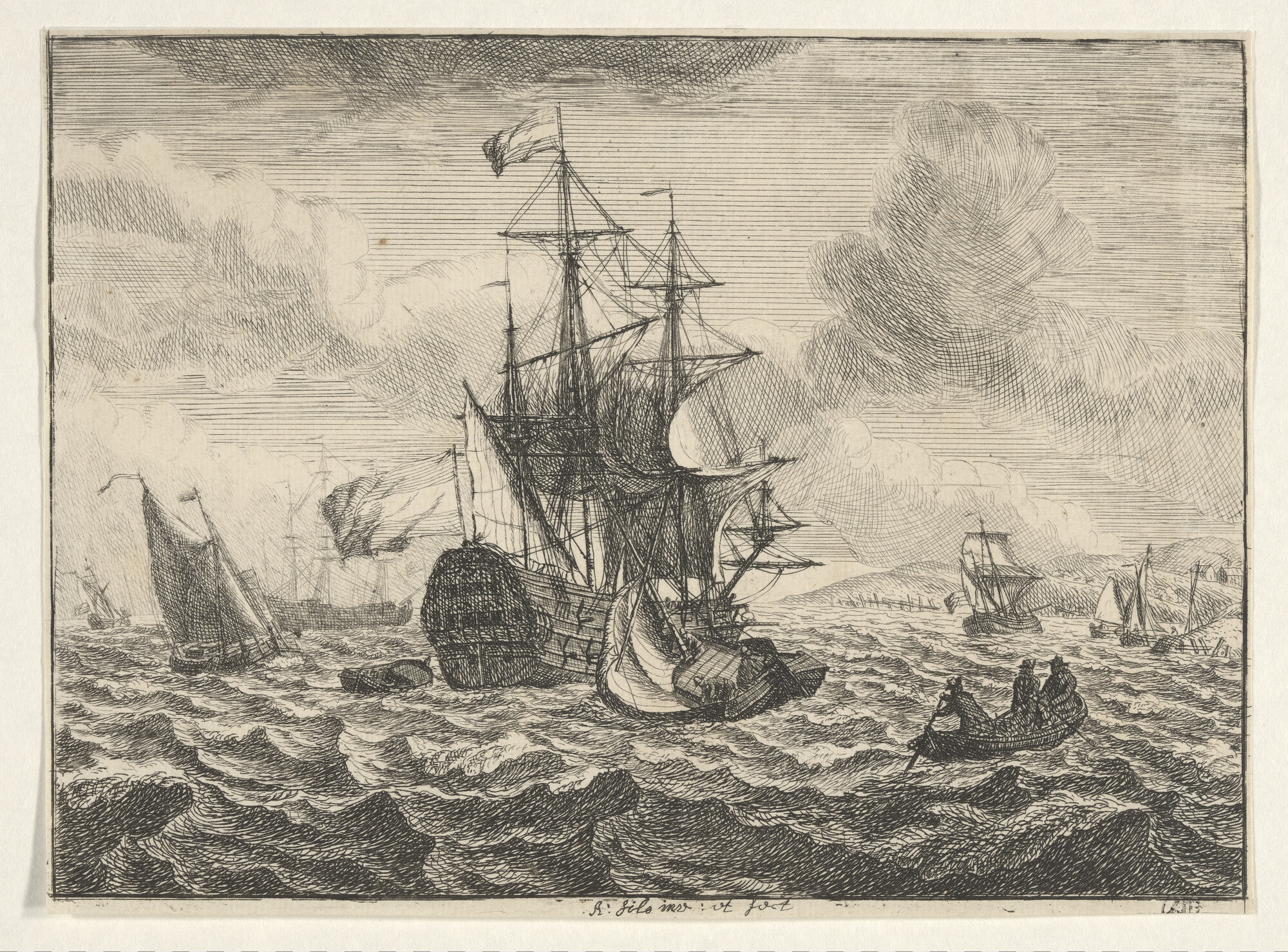 A.1300(01)5; Scheepvaart voor de kust; prent