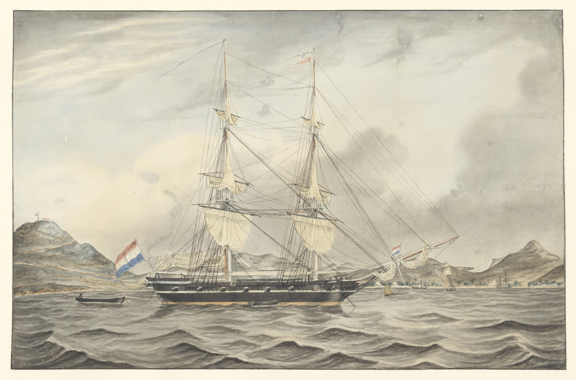 S.3562(02); De brik Arend op de rede van Sint Maarten; tekening