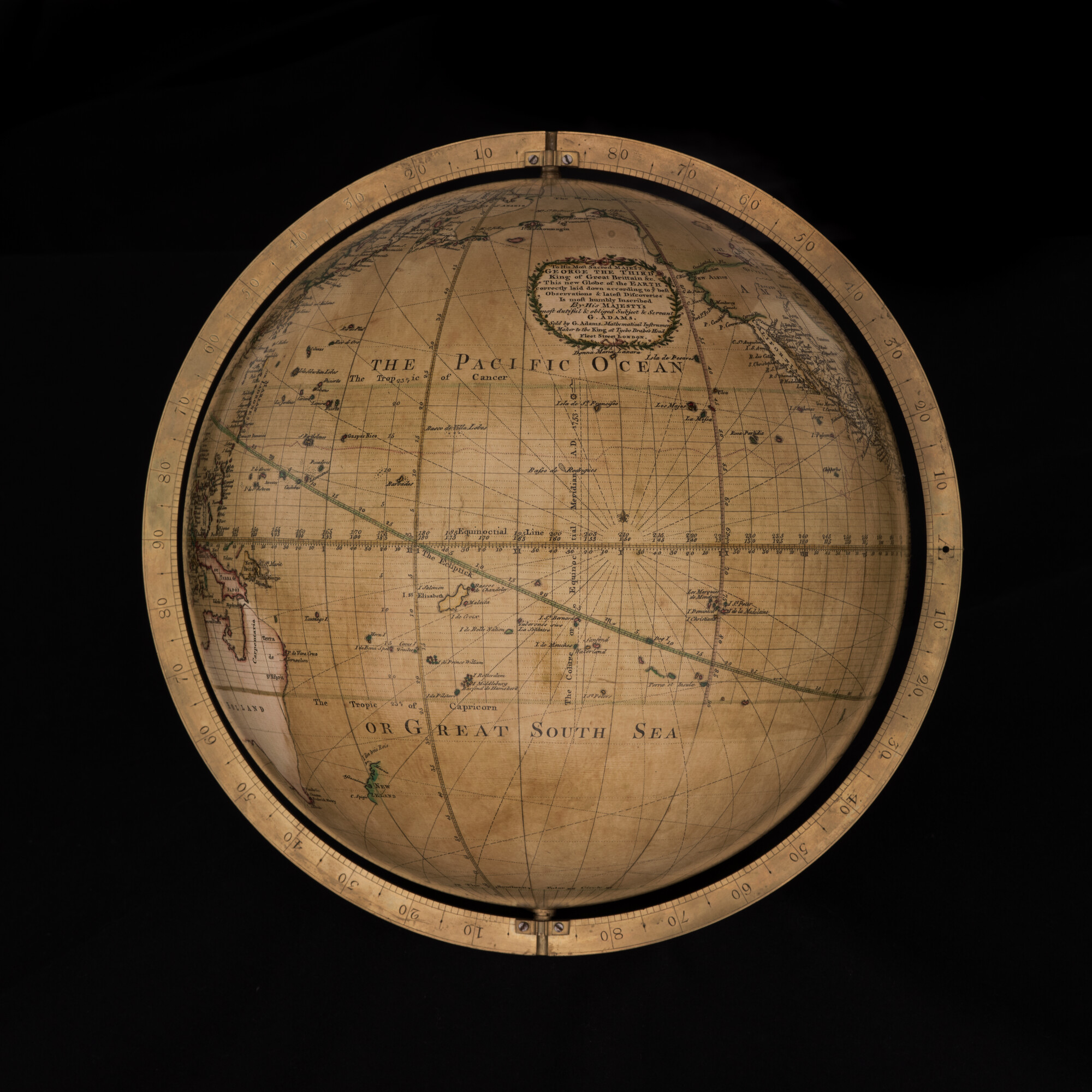 S.3099(01); Aardglobe van 31 cm doorsnede door George Adams, 1766; globe