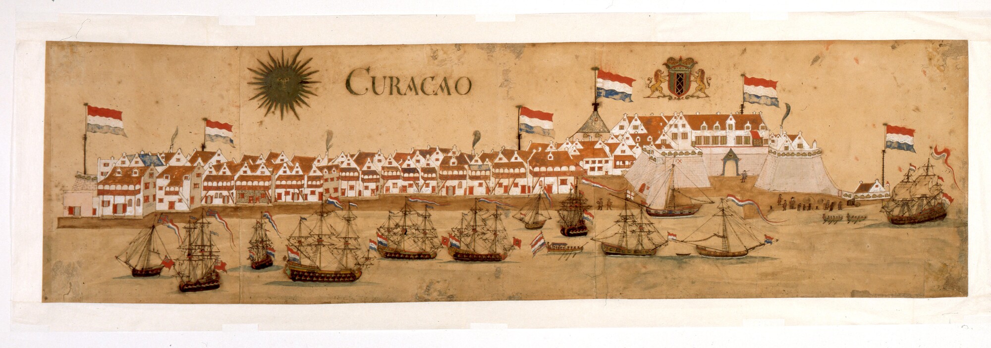 S.0163; Gezicht op Willemstad, Curaçao; tekening