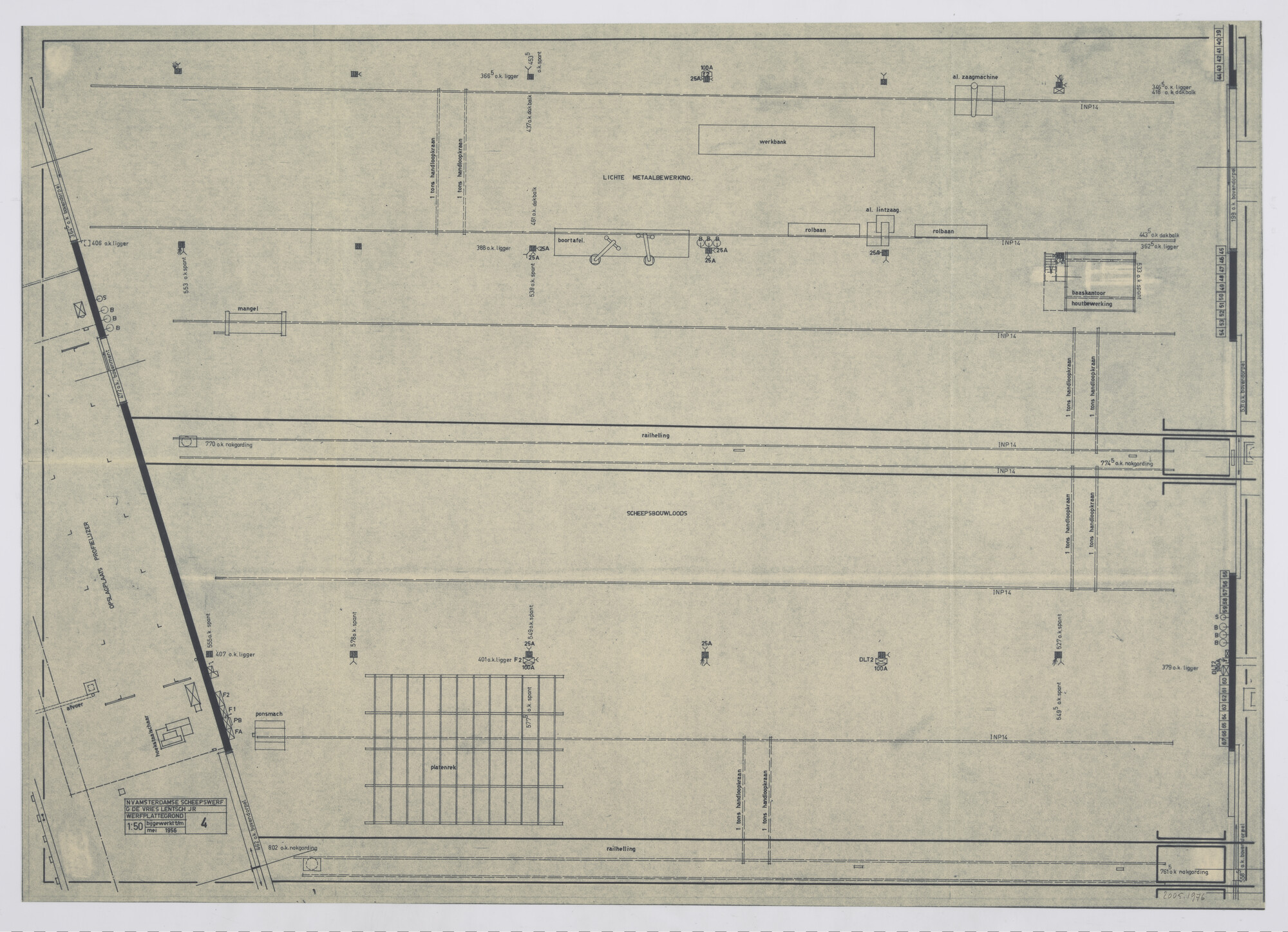 2005.1976; Plattegrond van een deel van de werfterreinen Scheepswerf G. de Vries Lentsch Jr; technische tekening
