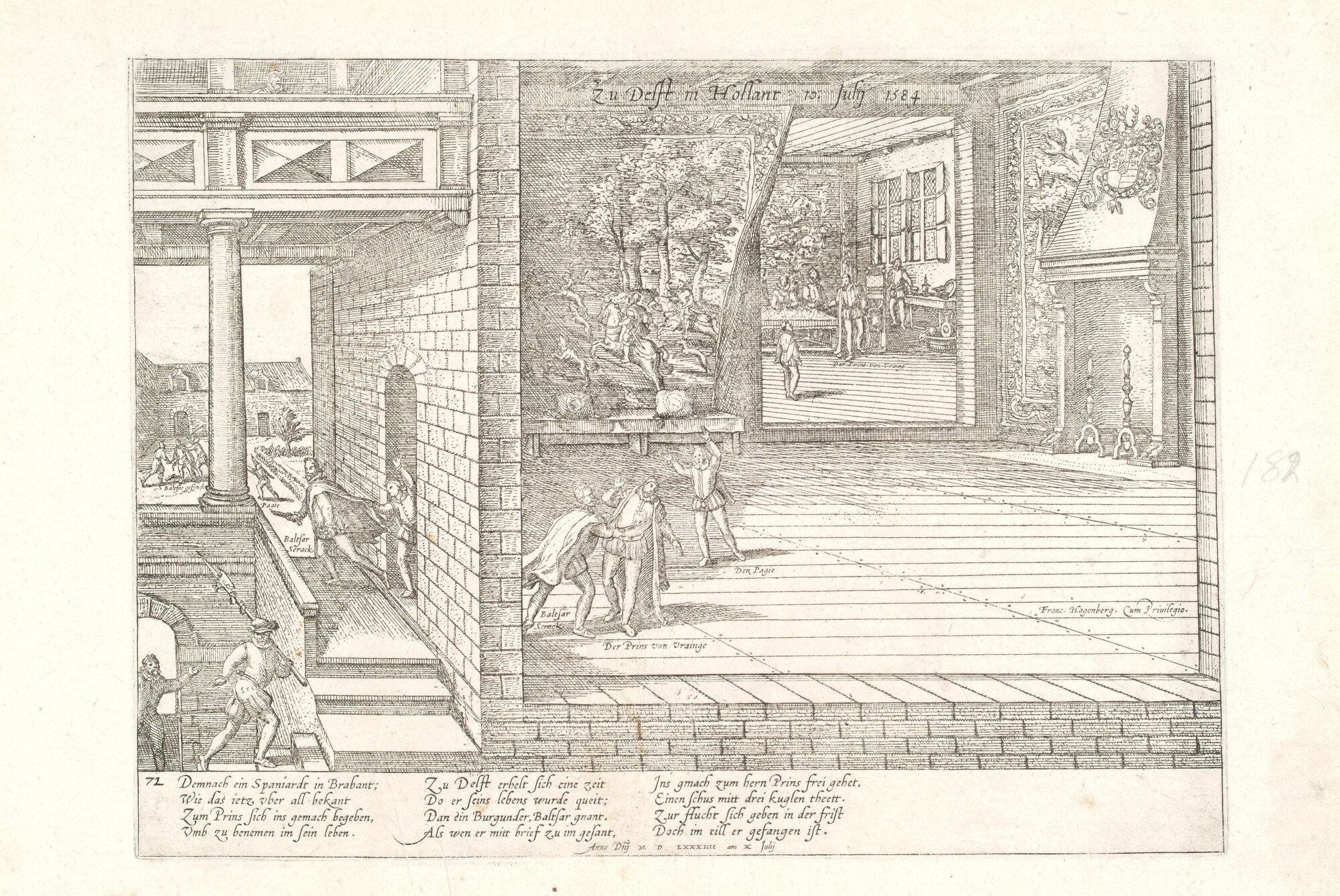 A.0145(027)242; Moord op Willem van Oranje door Balthasar Gerards, 10 juli 1584; prent